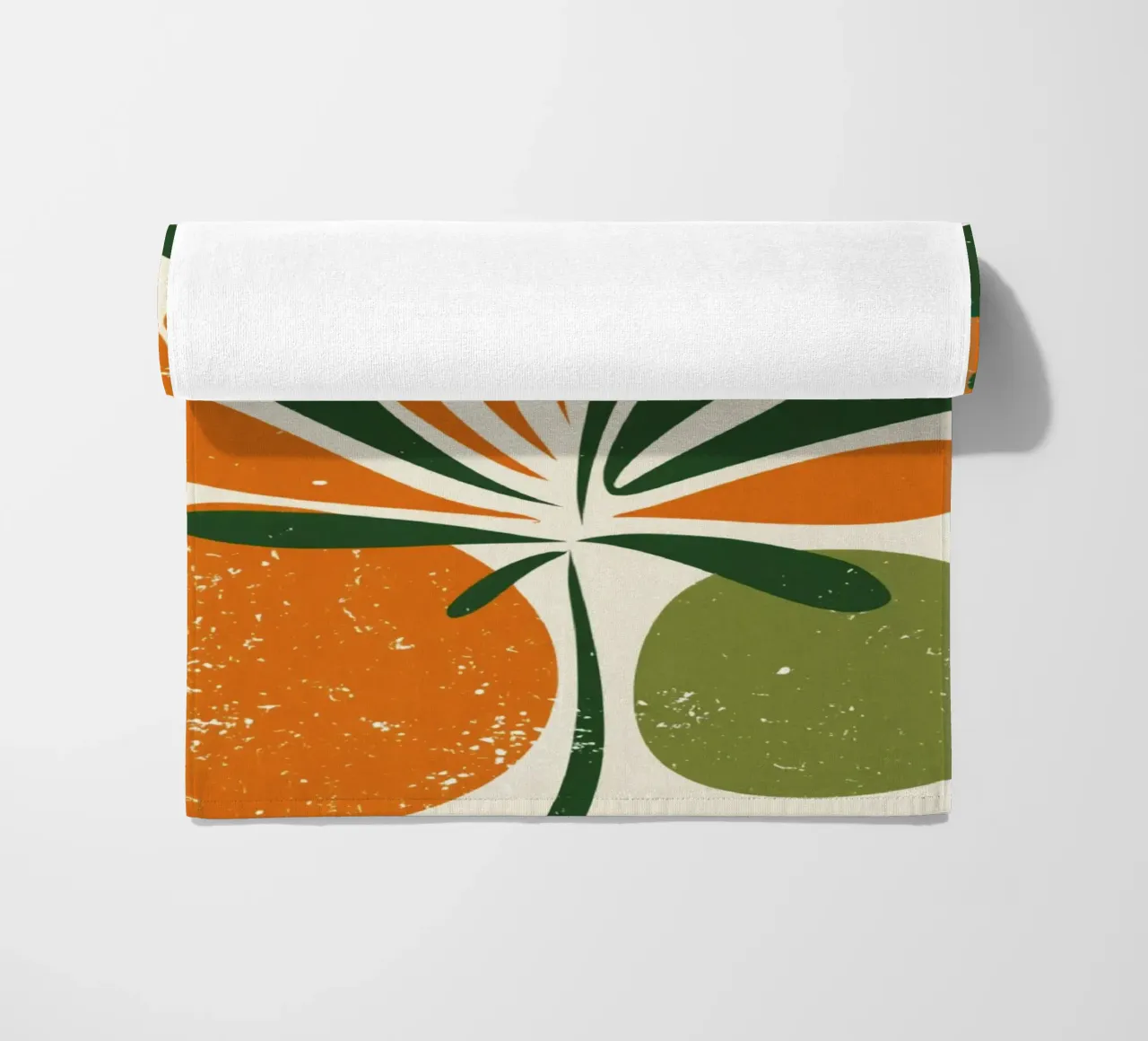 Orange Green Twig Silhouette on Soft Abstract Shape Layers beach towel by Modern Muse