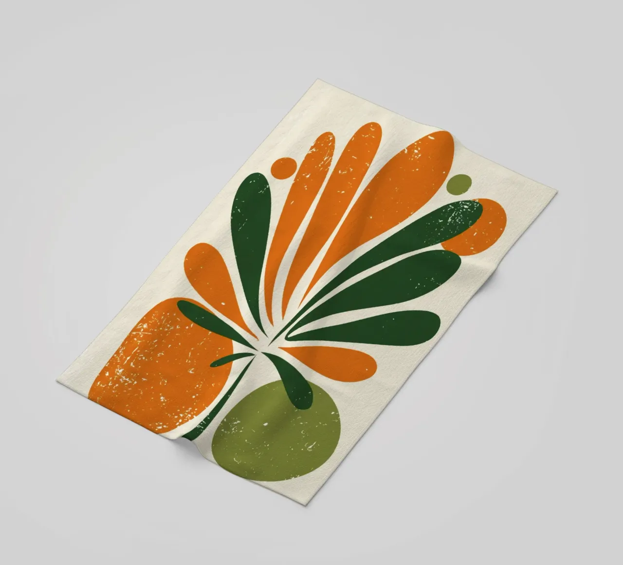 Orange Green Twig Silhouette on Soft Abstract Shape Layers beach towel by Modern Muse