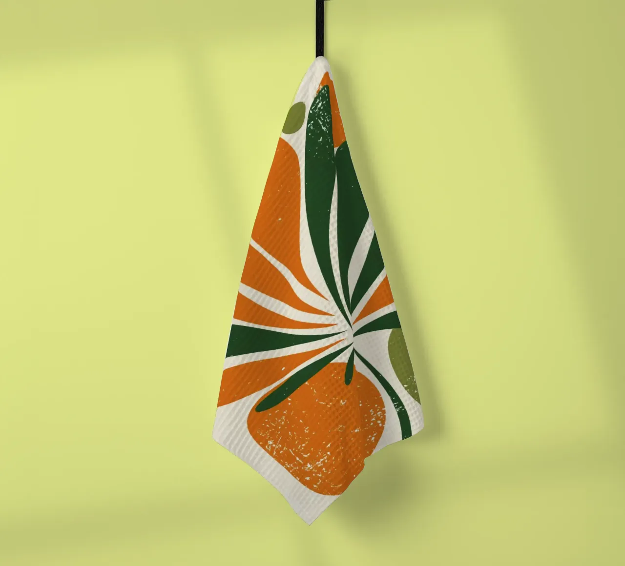 Orange Green Twig Silhouette on Soft Abstract Shape Layers tea towel by Modern Muse