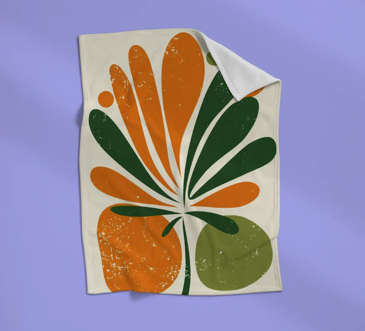 Orange Green Twig Silhouette on Soft Abstract Shape Layers fleece blanket by Modern Muse