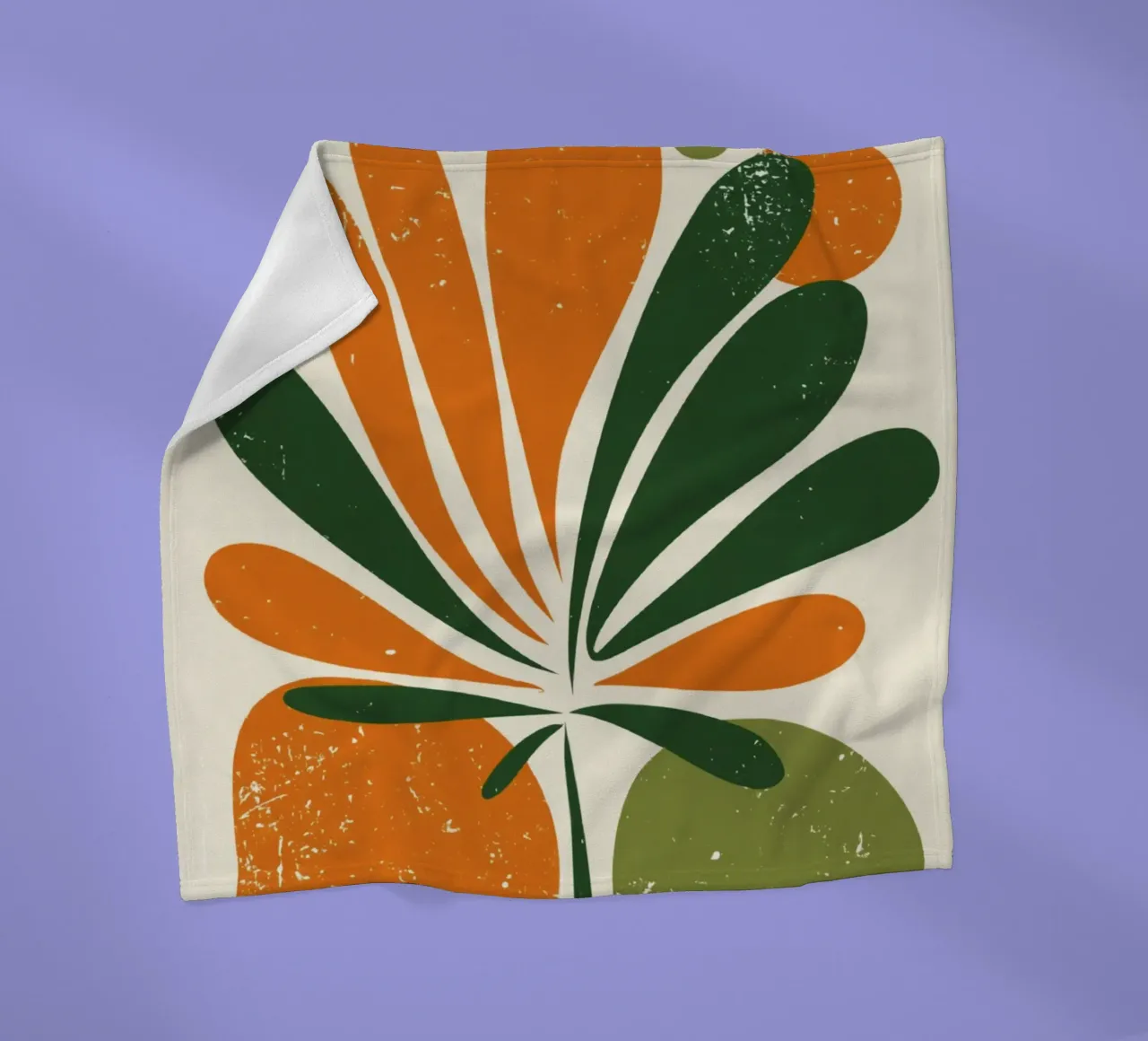 Orange Green Twig Silhouette on Soft Abstract Shape Layers fleece blanket by Modern Muse