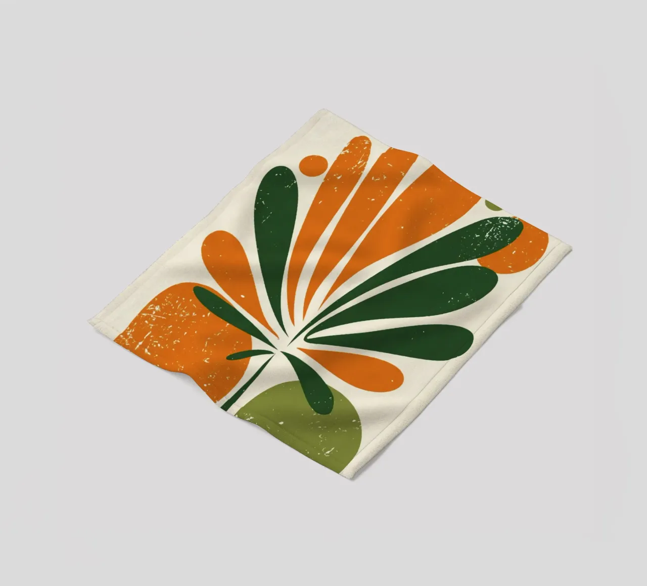 Orange Green Twig Silhouette on Soft Abstract Shape Layers fleece blanket by Modern Muse