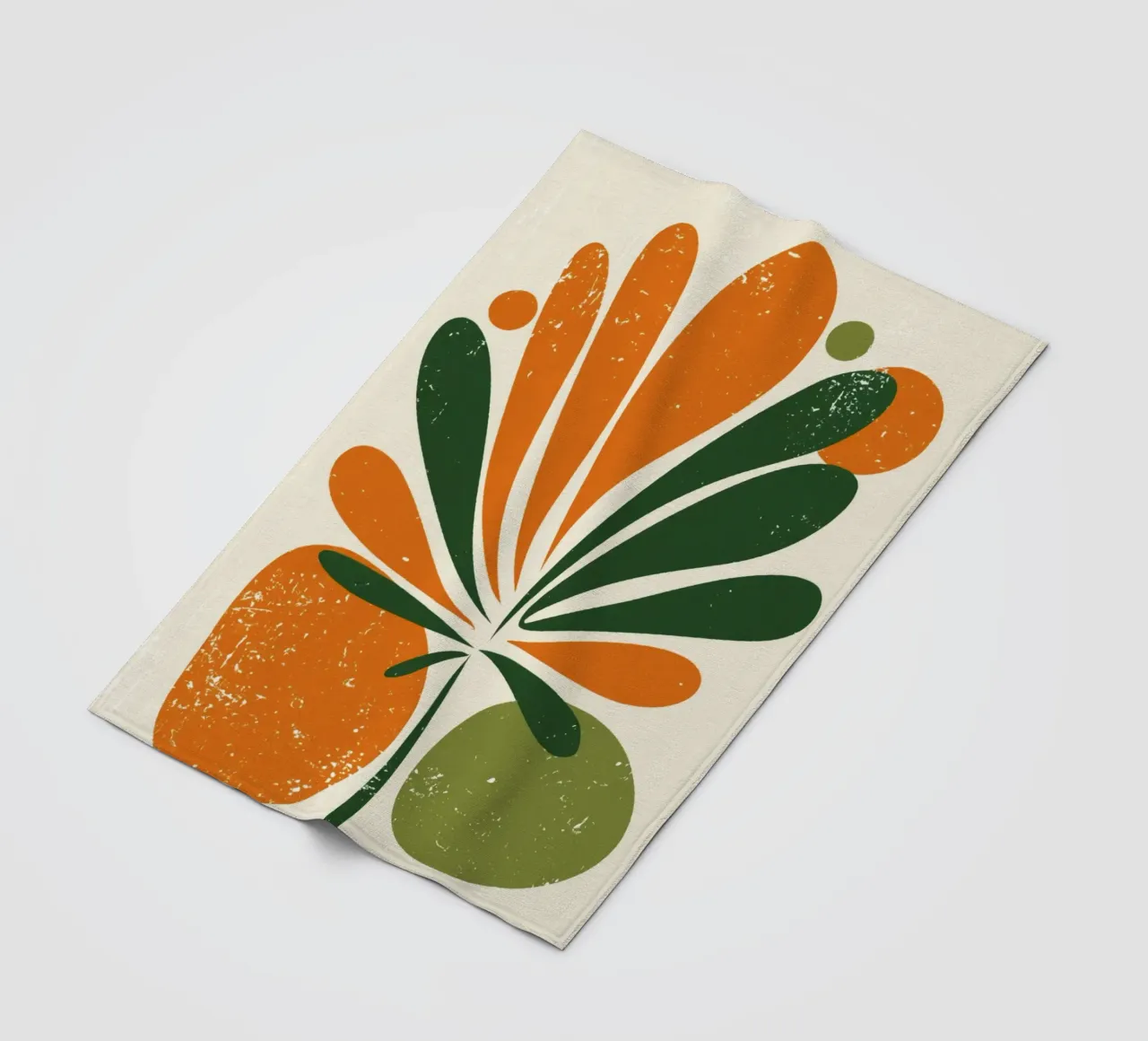 Orange Green Twig Silhouette on Soft Abstract Shape Layers fleece blanket by Modern Muse