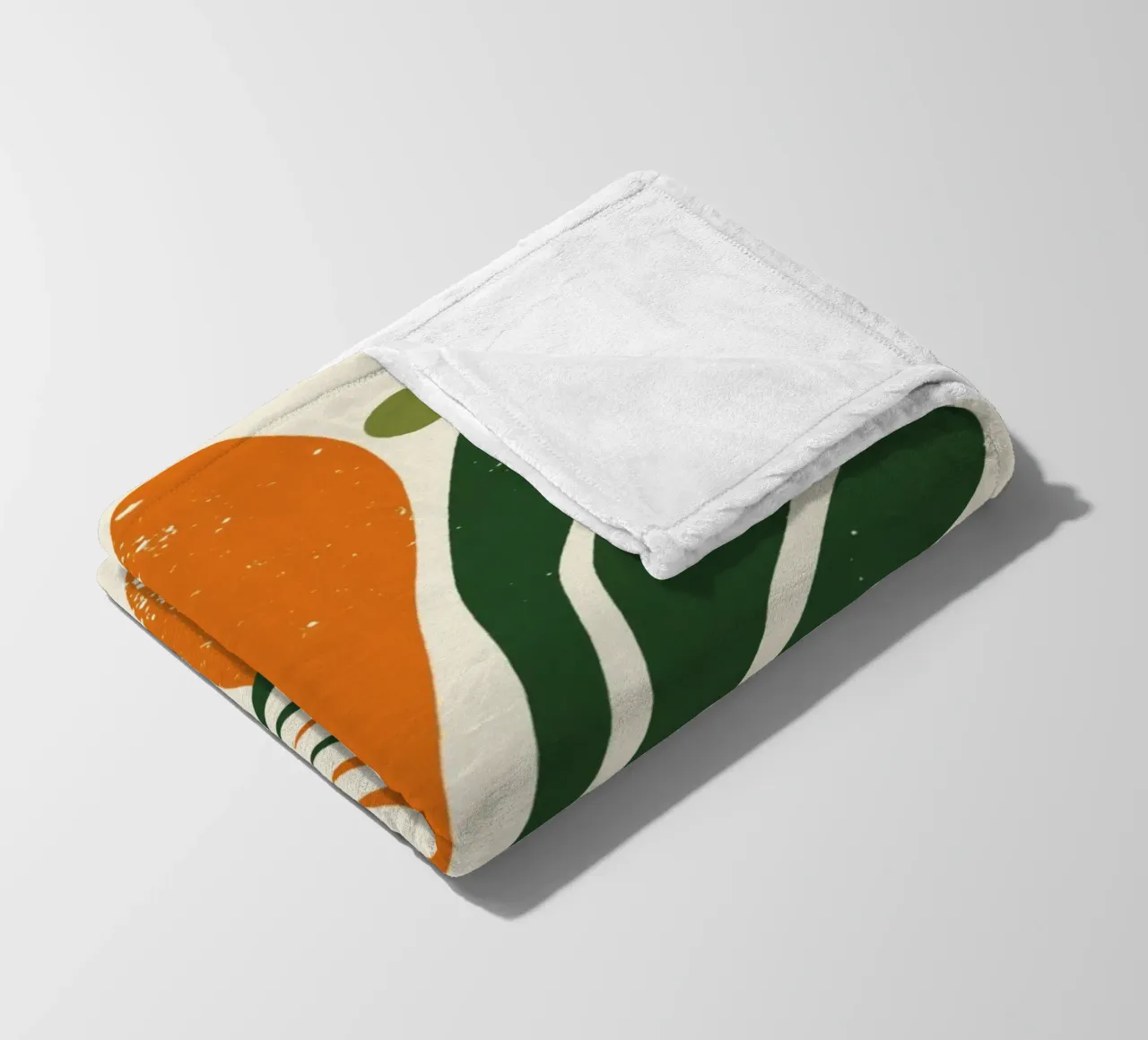 Orange Green Twig Silhouette on Soft Abstract Shape Layers fleece blanket by Modern Muse