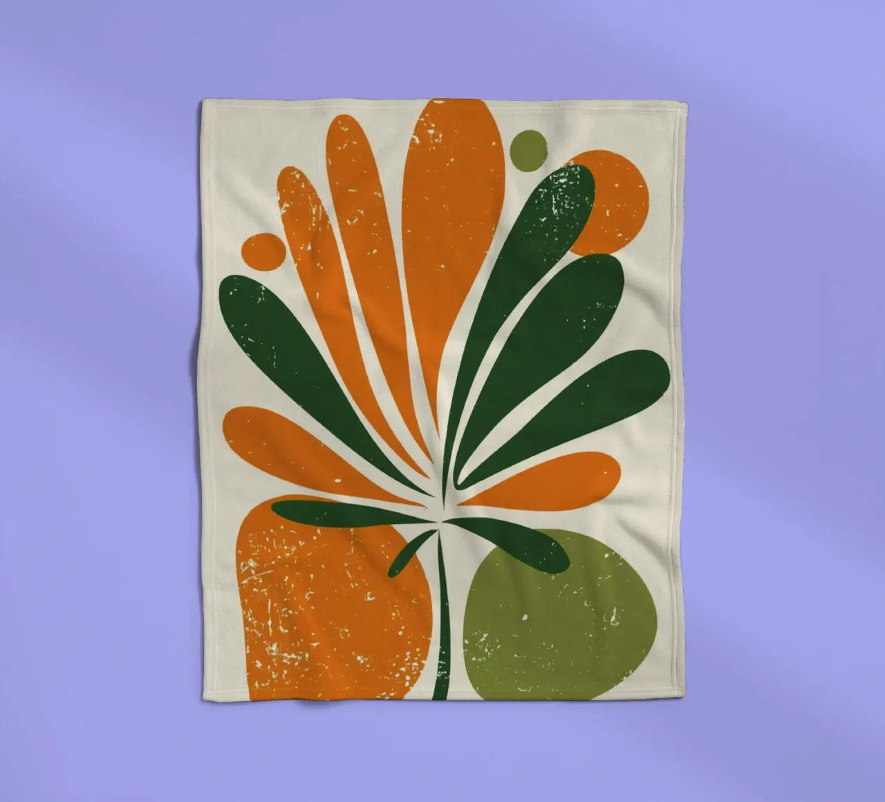 Orange Green Twig Silhouette on Soft Abstract Shape Layers fleece blanket by Modern Muse
