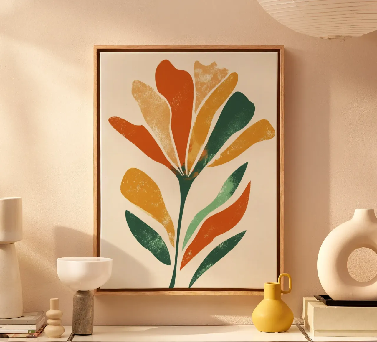 Abstracte bloemvorm in gelaagd aards kleurenpalet canvas van Modern Muse