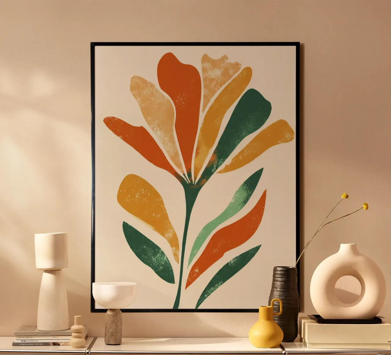 Abstracte bloemvorm in gelaagd aards kleurenpalet hahnemühle van Modern Muse