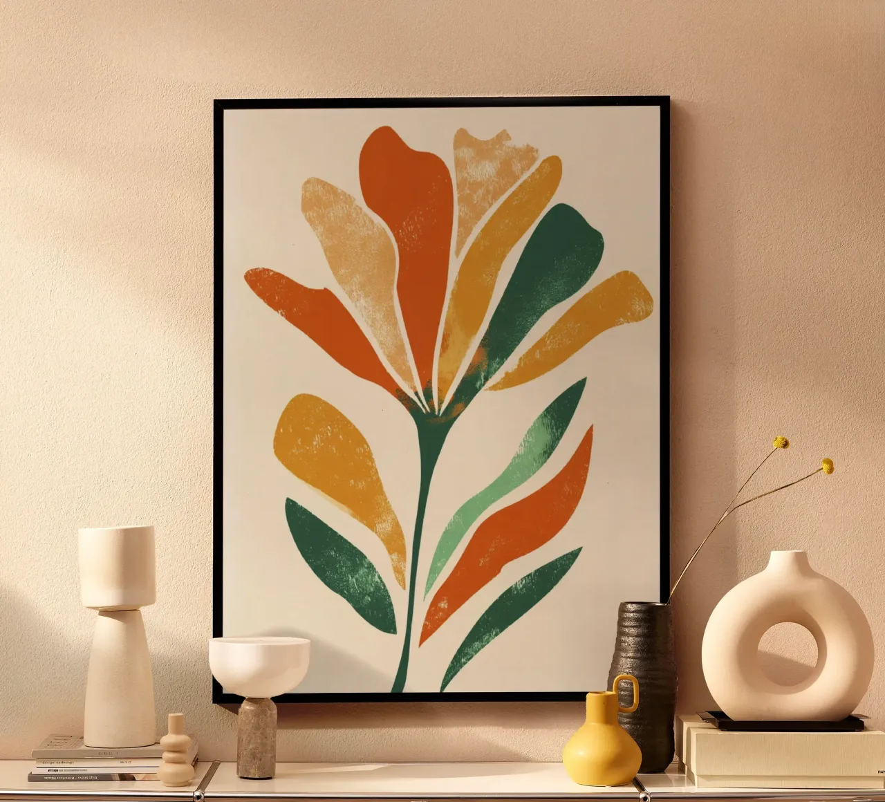 Forma floreale astratta in una tavolozza di colori terrosi stratificati carta hahnemühle da Modern Muse