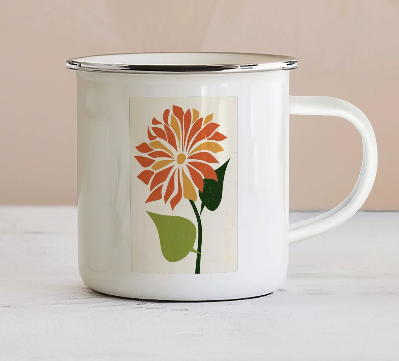 Abstract Daisy Shape with Orange and Yellow Petals enamel mug by Modern Muse