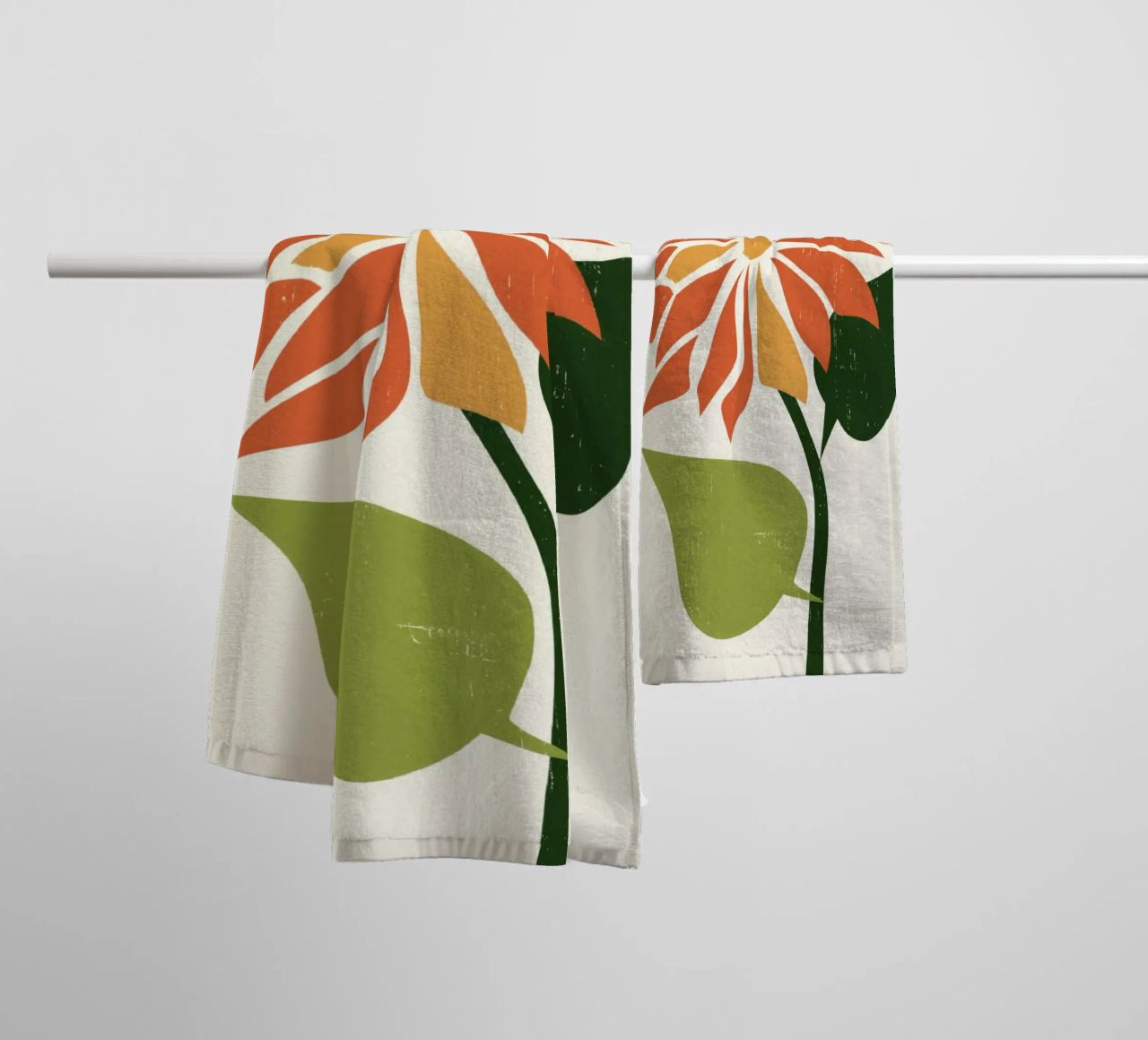 Abstract Daisy Shape with Orange and Yellow Petals towel by Modern Muse