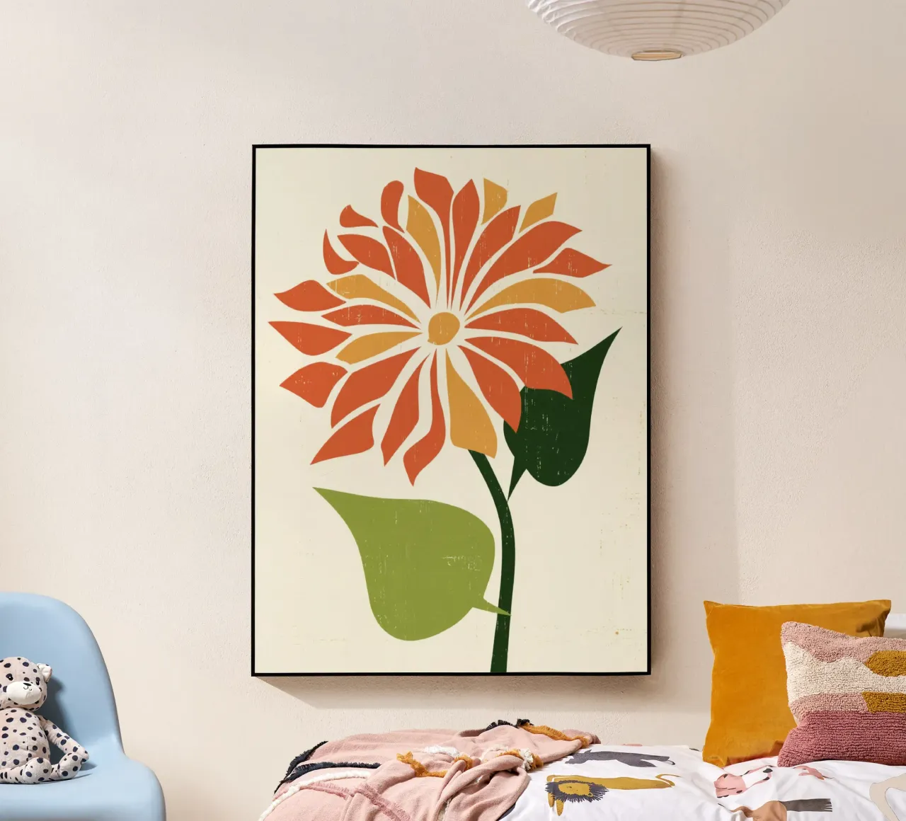Abstract Daisy Shape with Orange and Yellow Petals acrylic glass by Modern Muse