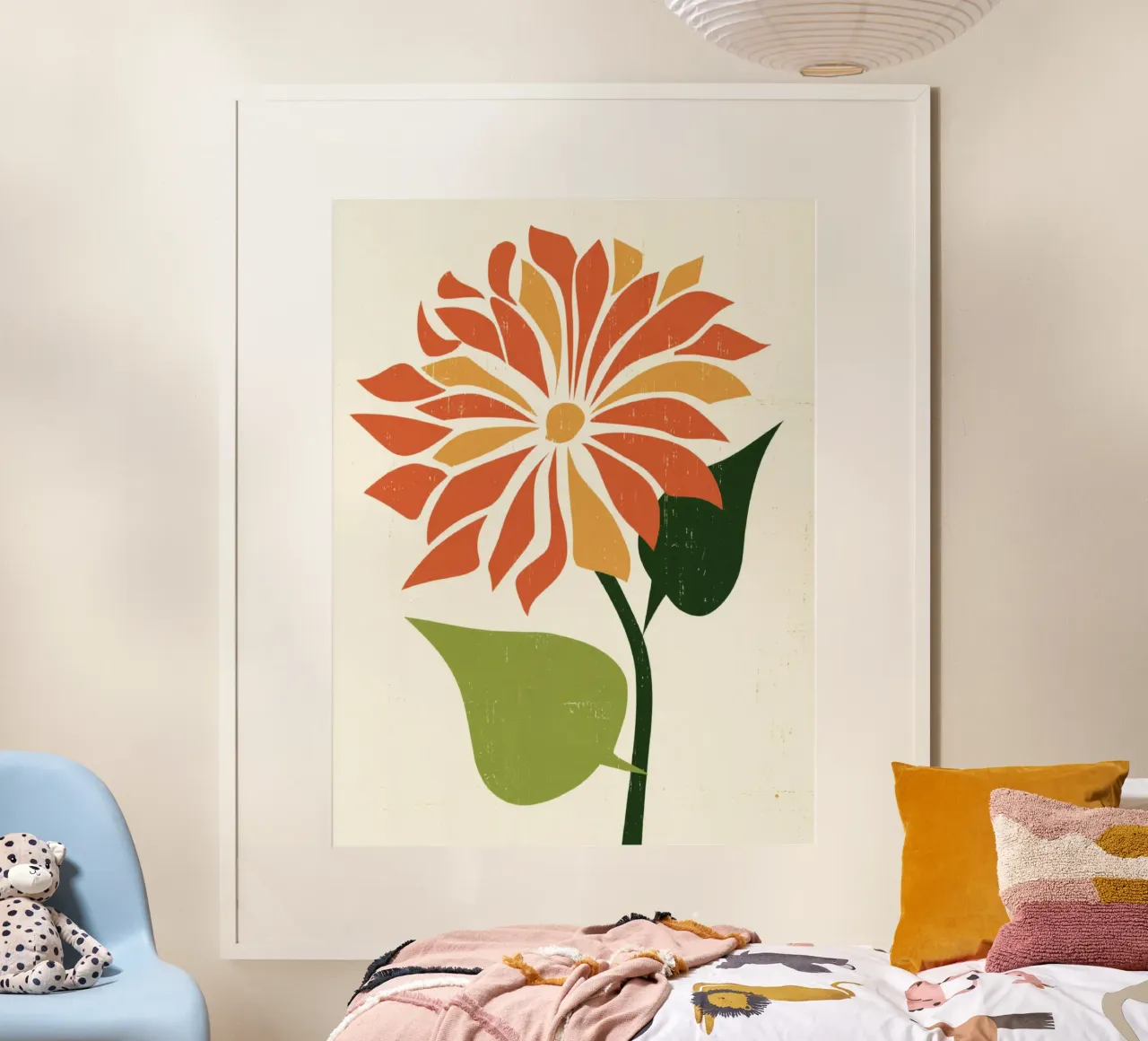 Forma astratta di margherita con petali gialli e arancioni carta hahnemühle da Modern Muse