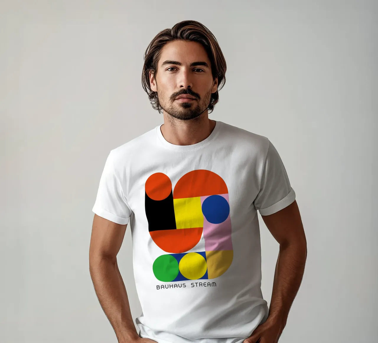Bauhaus Stream Print | Geometrisch Abstract Ontwerp t-shirt van NorwesClub