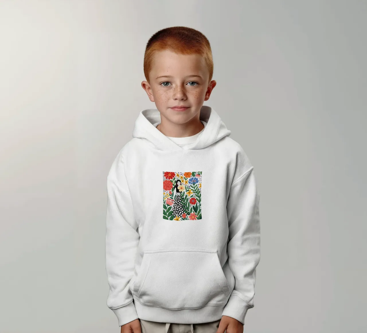 Floral Contemplation kids hoodie by Murni Strokes