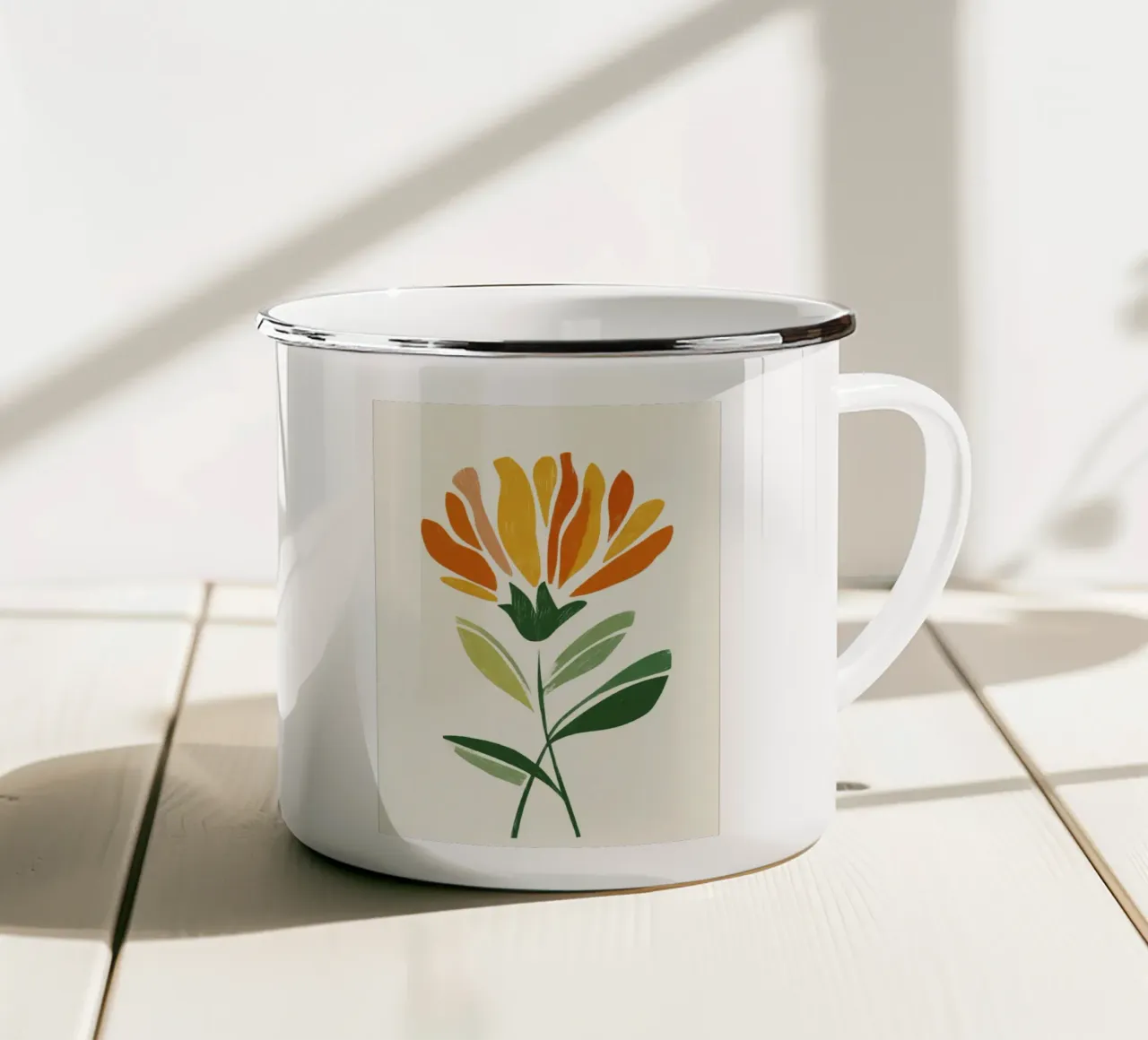 Fiore astratto di Pimpernel in caldi colori modernisti tazza in smalto da Modern Muse