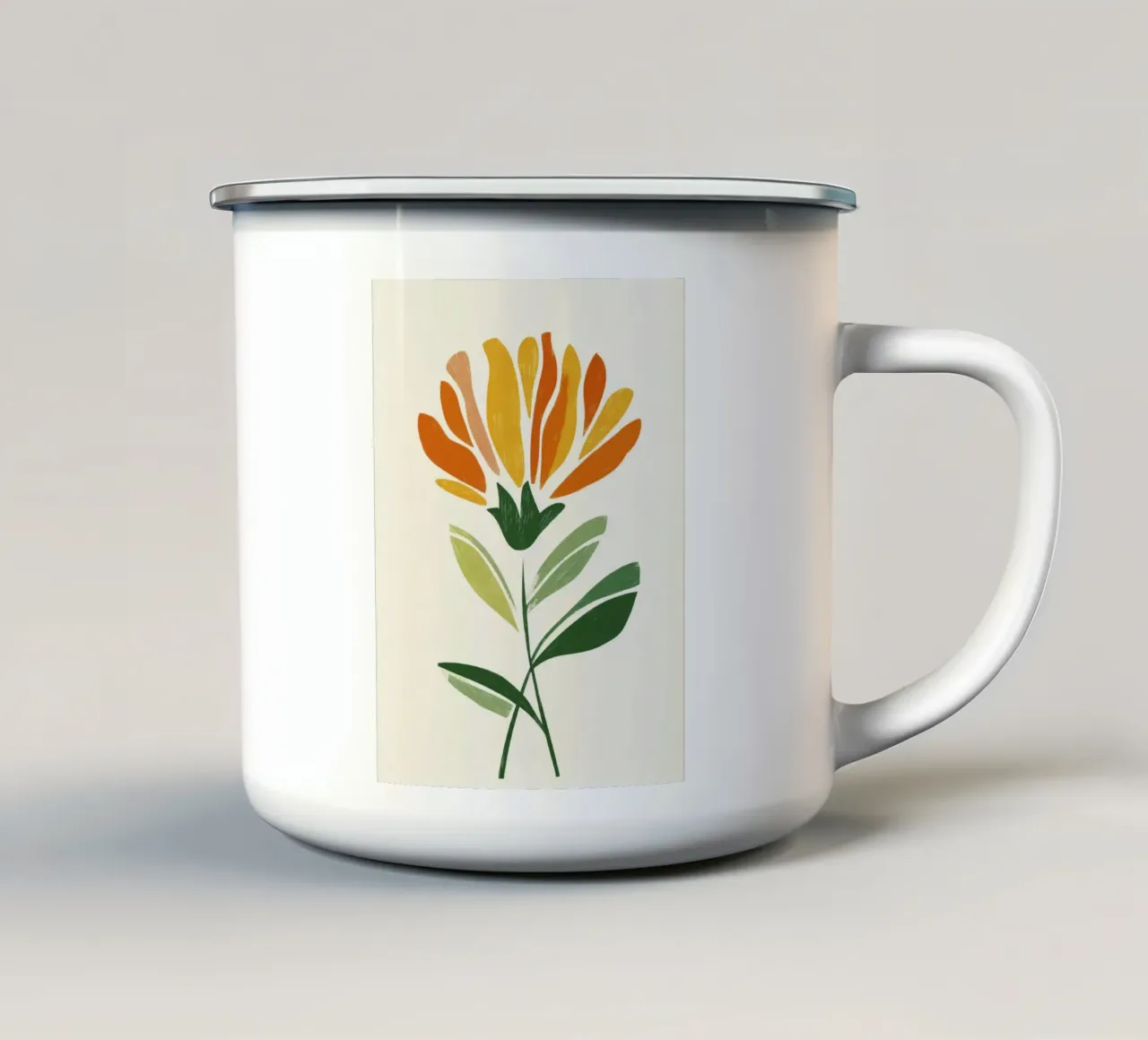 Fiore astratto di Pimpernel in caldi colori modernisti tazza in smalto da Modern Muse