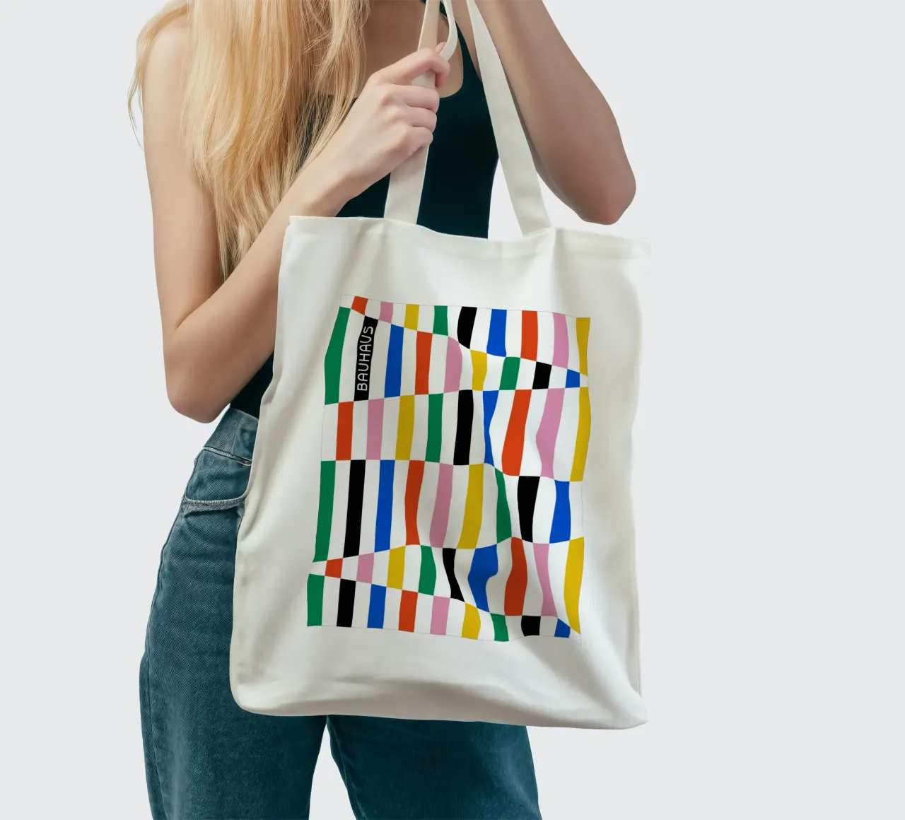 Bauhaus Stripe Pattern | Geometric Abstract Art Jutebeutel von NorwesClub