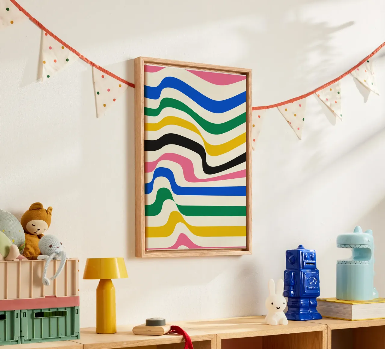 Retro Wavy Stripes Print | Psychedelic Graphic Art canvas with Floater frame by NorwesClub
