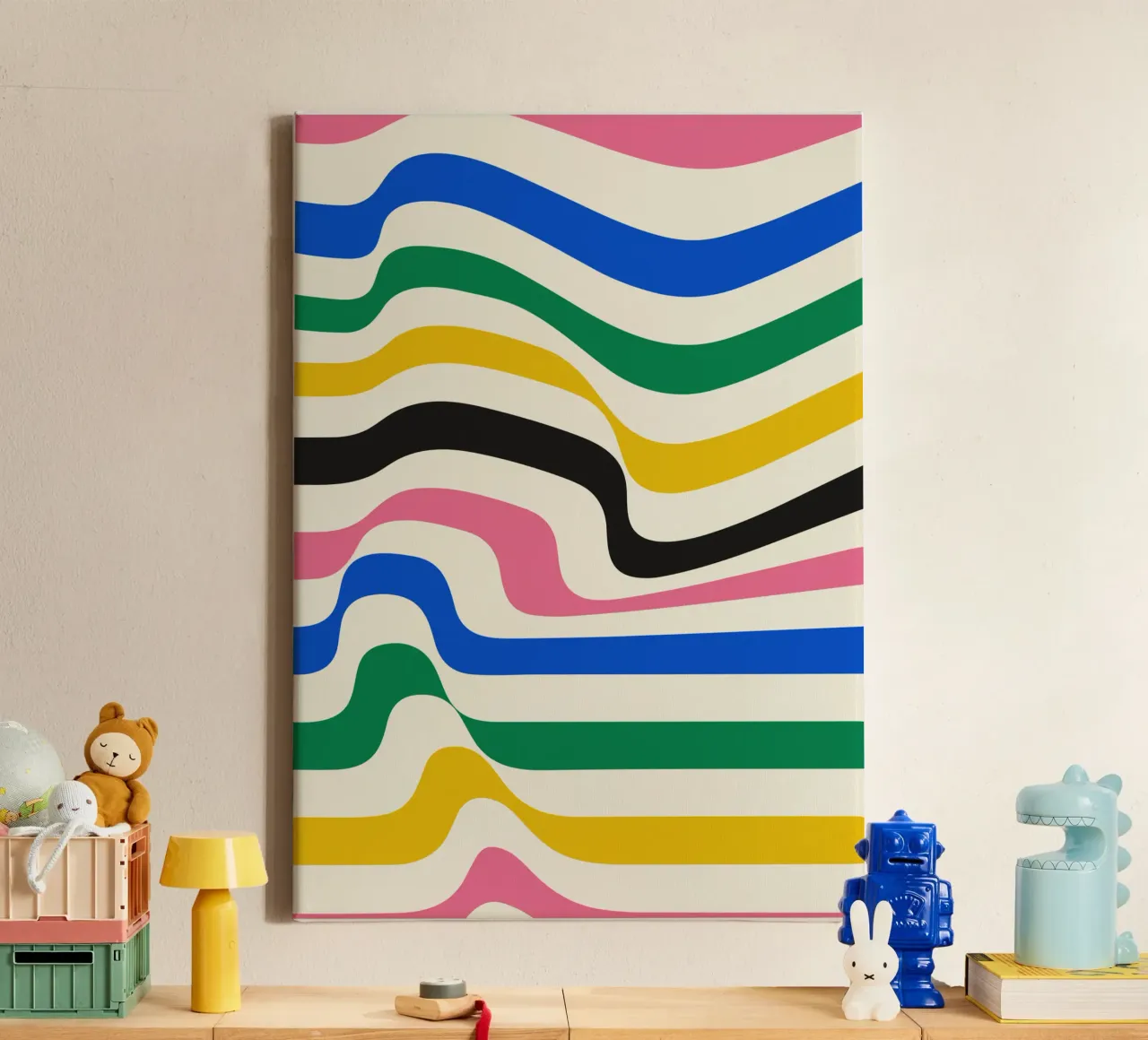 Retro Wavy Stripes Print | Psychedelic Graphic Art canvas with Floater frame by NorwesClub