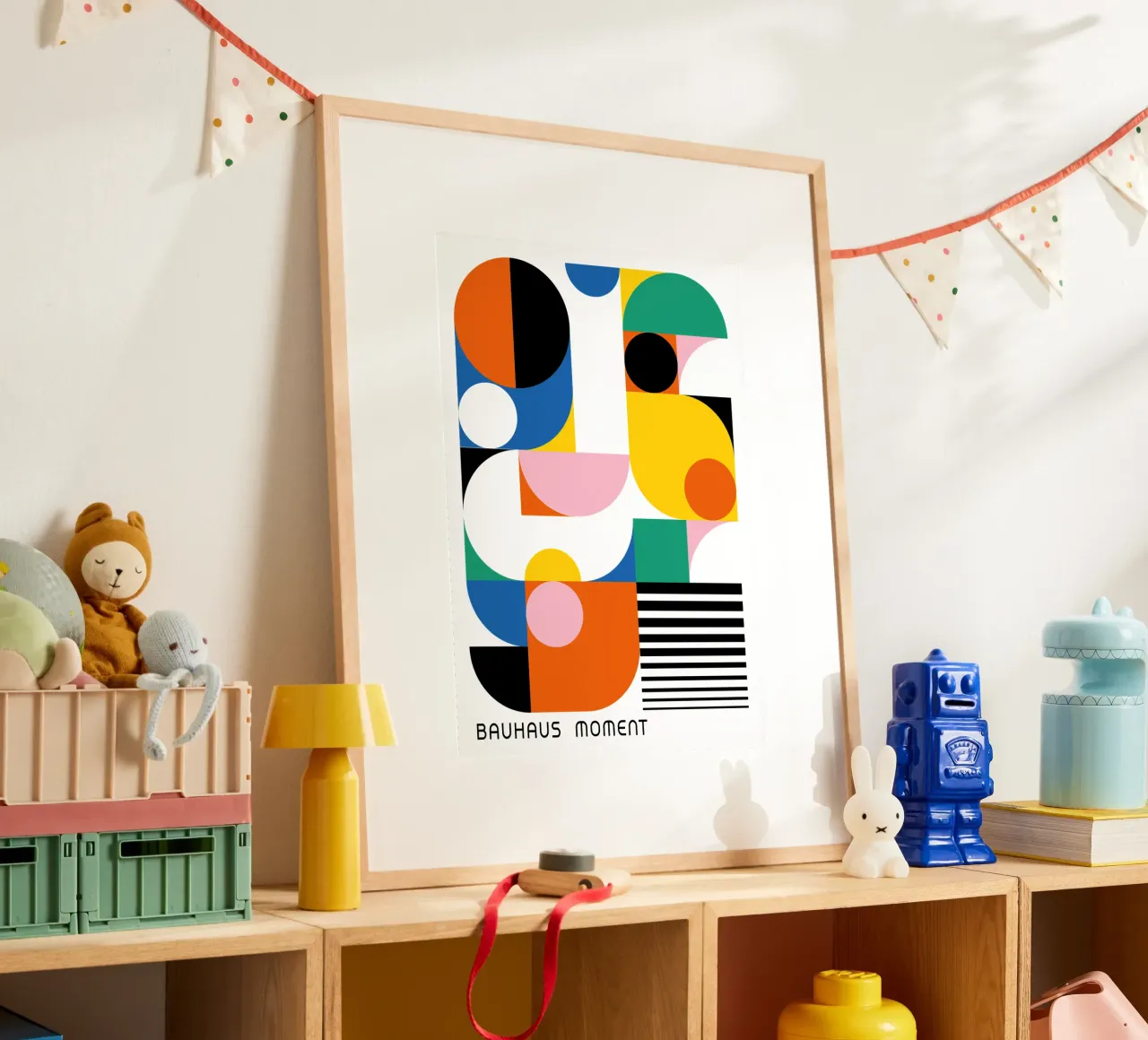 Bauhaus Moment Geometrische abstracte kunstdruk Modern poster met houten frame van NorwesClub