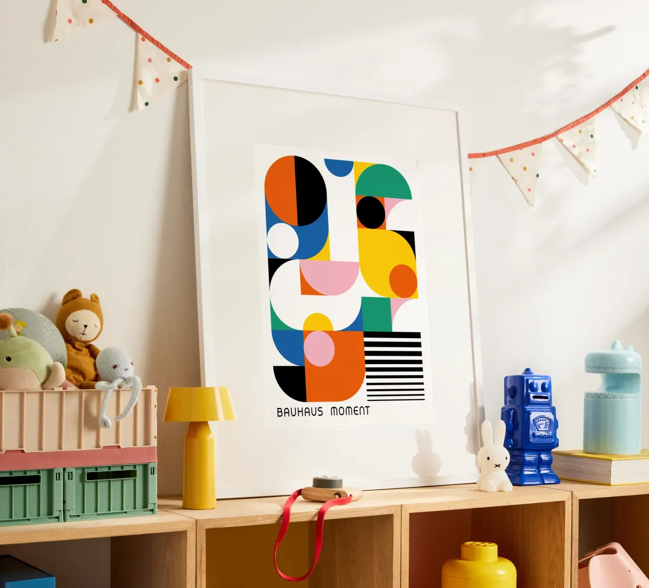 Bauhaus Moment Geometrische abstracte kunstdruk Modern poster met houten frame van NorwesClub