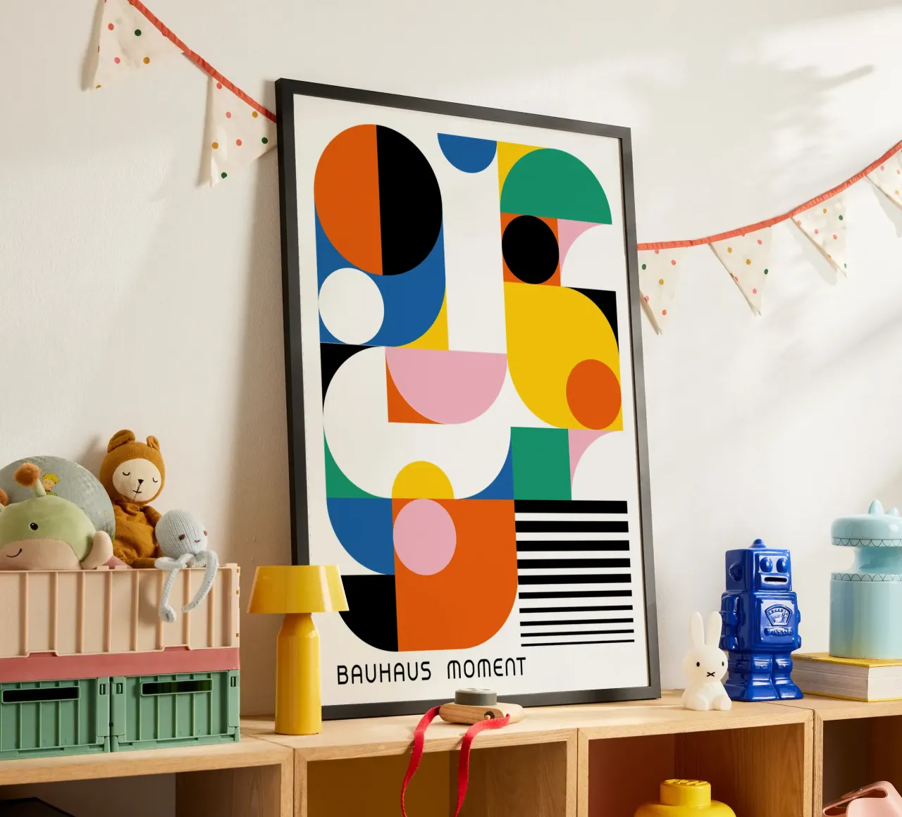 Bauhaus Moment Geometrische abstracte kunstdruk Modern poster met houten frame van NorwesClub