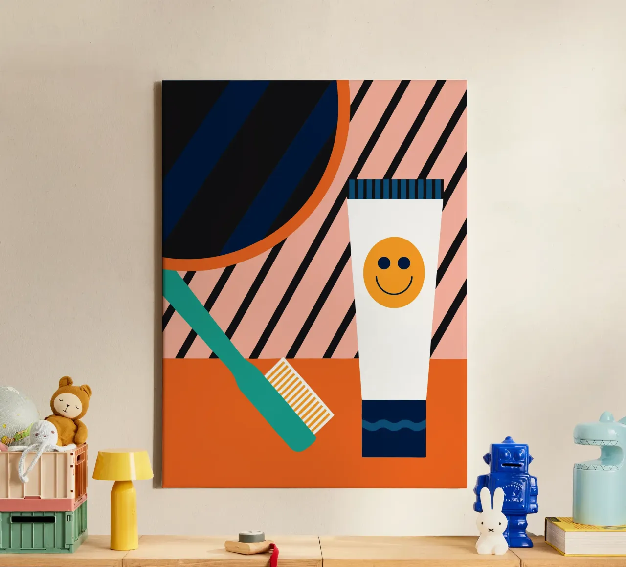 Toothbrush And Toothpaste canvas with Floater frame by LOOK DIFFERENT