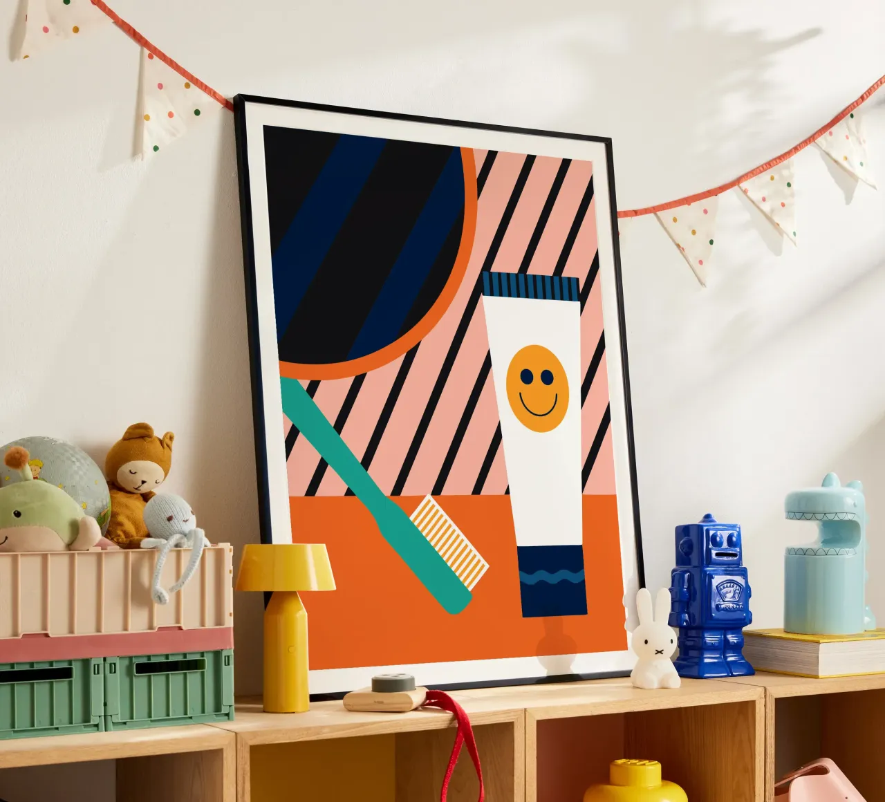 Spazzolino e dentifricio poster con telaio in legno da LOOK DIFFERENT