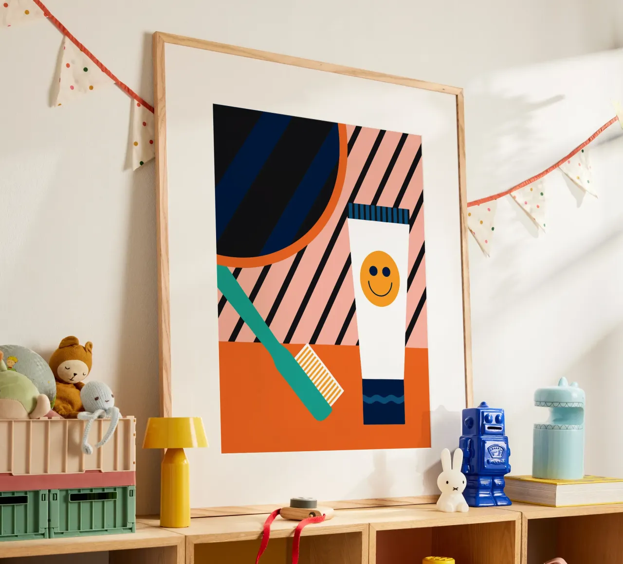 Spazzolino e dentifricio poster con telaio in legno da LOOK DIFFERENT