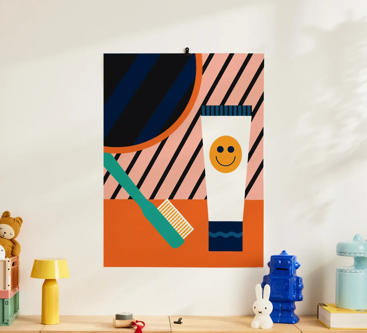 Spazzolino e dentifricio poster con telaio in legno da LOOK DIFFERENT