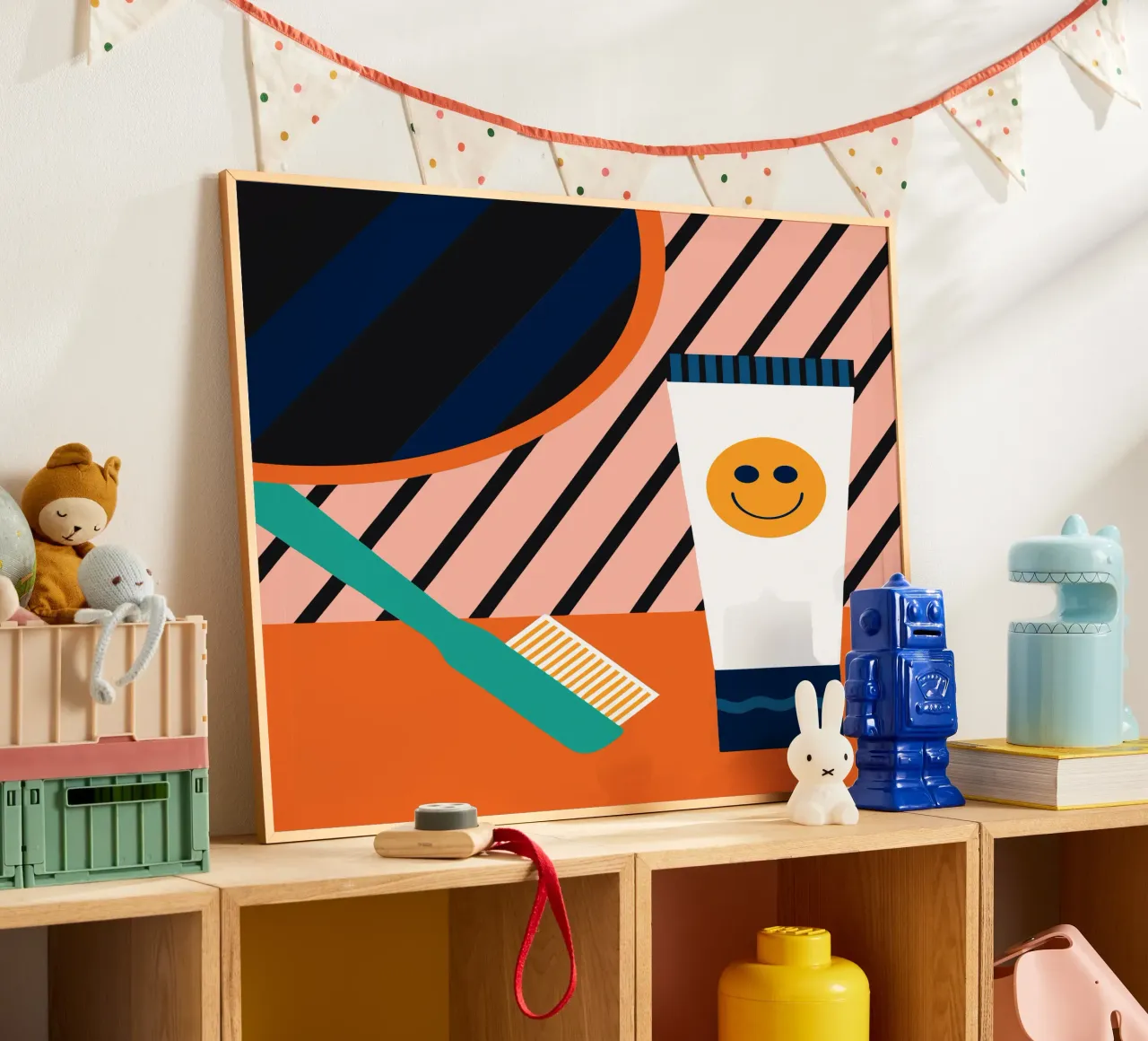 Spazzolino e dentifricio poster con telaio in legno da LOOK DIFFERENT