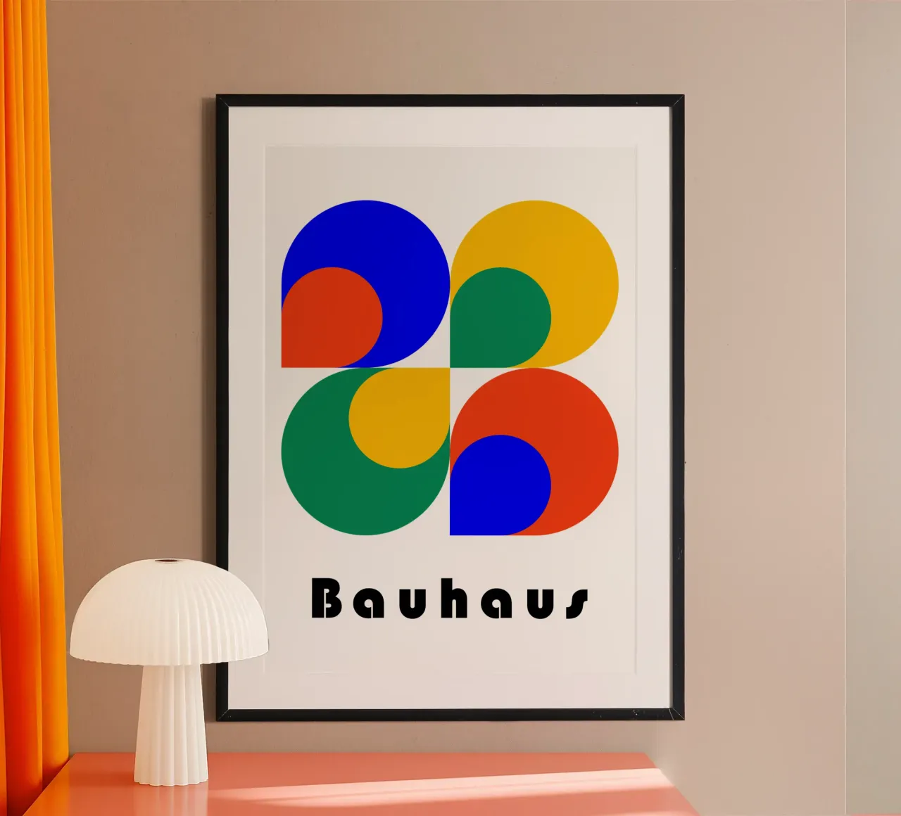 Bauhaus Abstract Geometric Shapes Art Print Modern poster with wooden frame by NorwesClub
