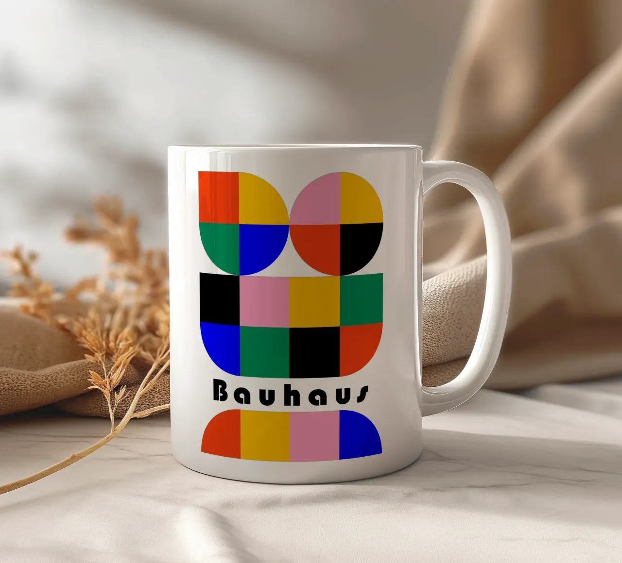 Bauhaus Geometric Shapes Color Block Art Print taza de cerámica de NorwesClub