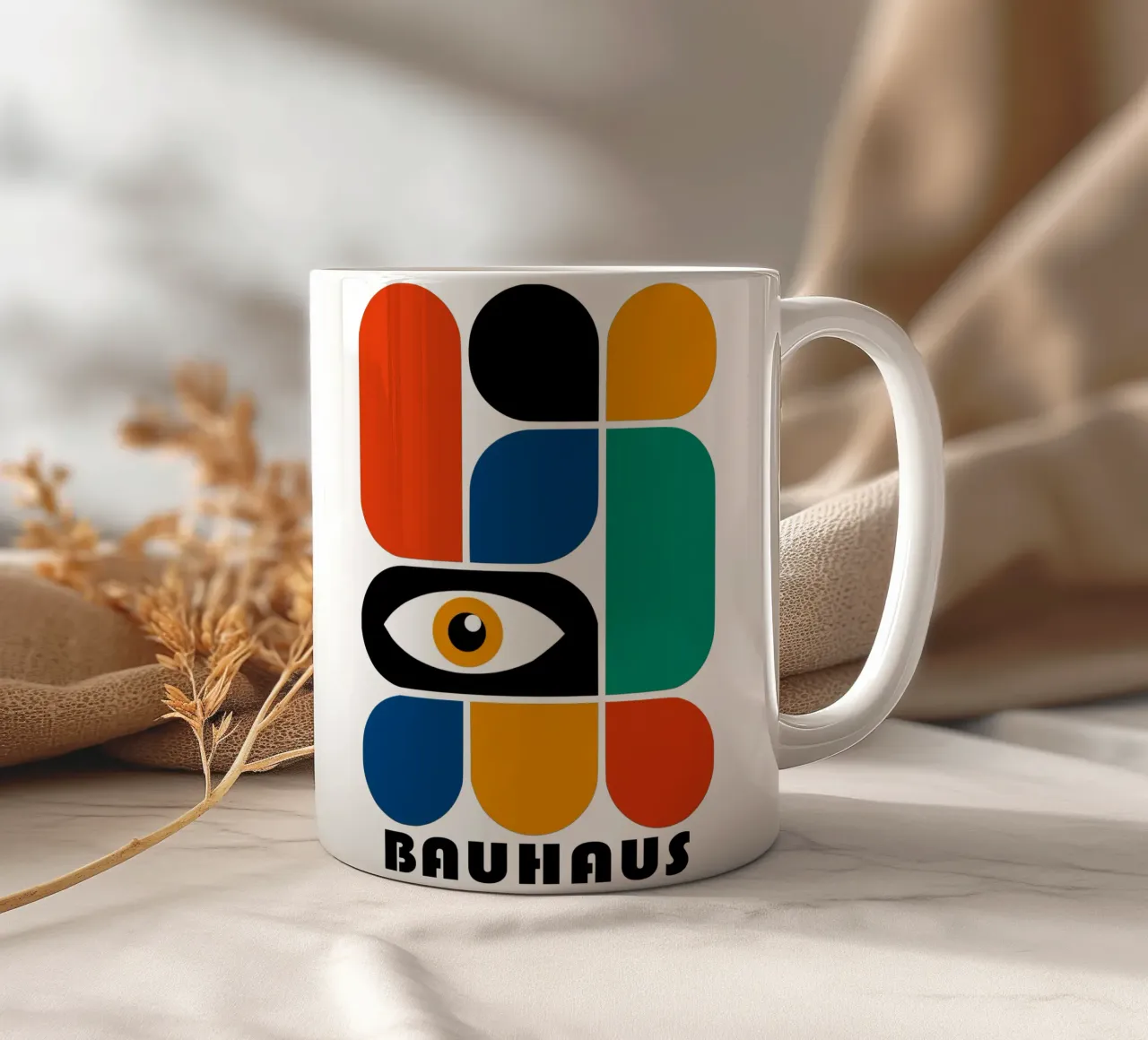Bauhaus Oog Geometrische Vormen Abstracte Kunstdruk keramische mok van NorwesClub