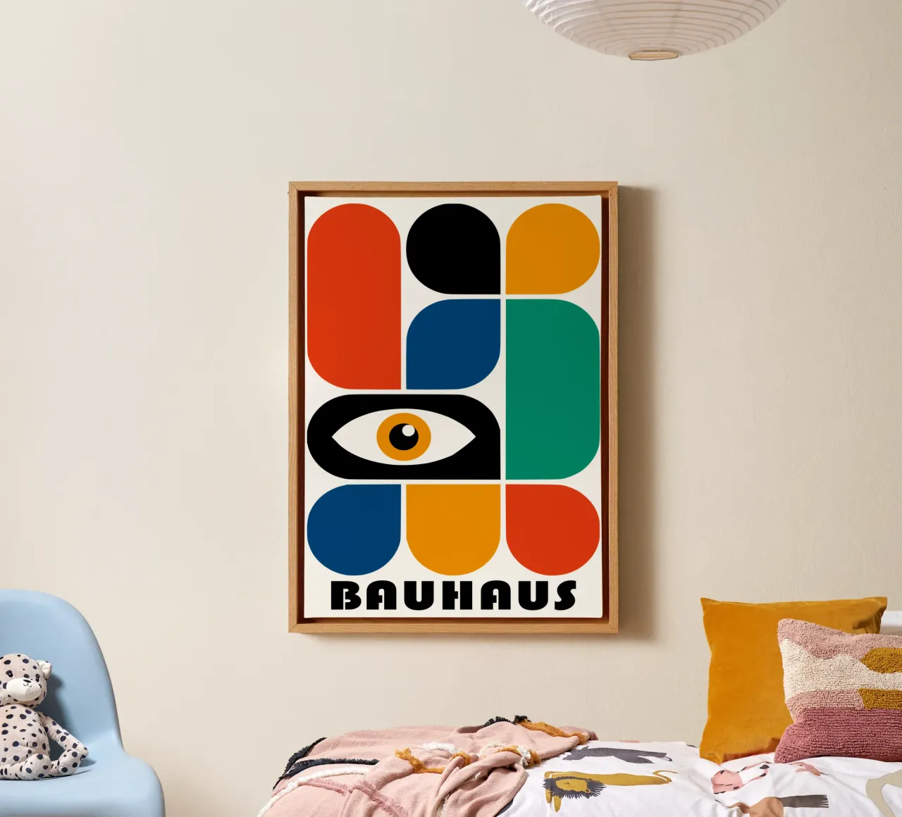 Bauhaus Oog Geometrische Vormen Abstracte Kunstdruk canvas met Baklijst van NorwesClub