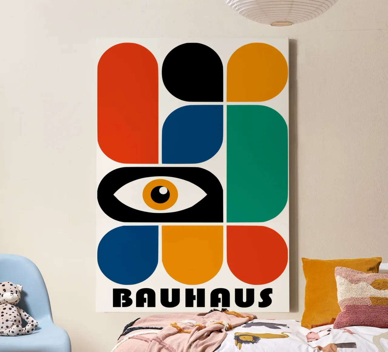 Bauhaus Oog Geometrische Vormen Abstracte Kunstdruk canvas met Baklijst van NorwesClub