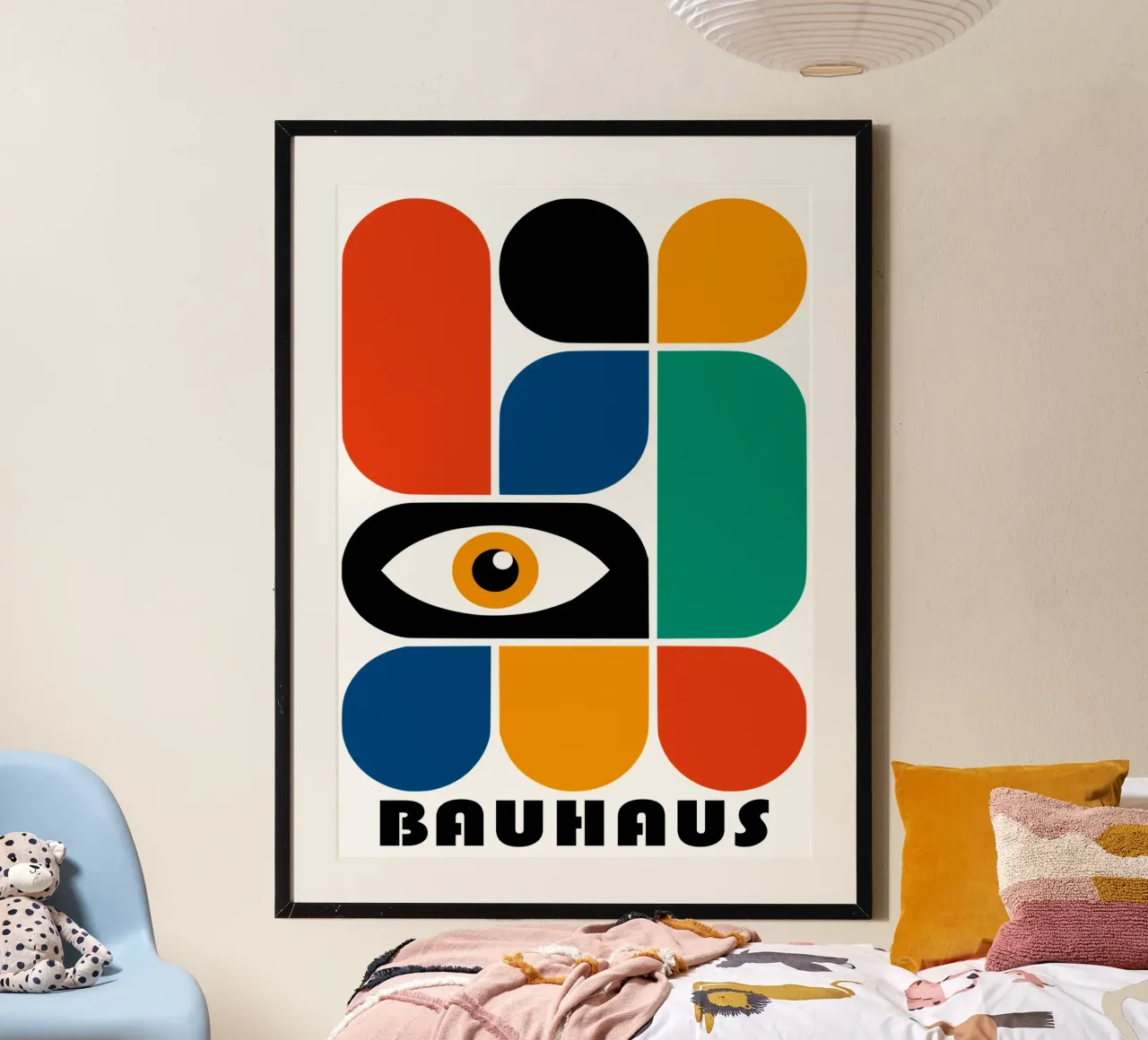 Bauhaus Oog Geometrische Vormen Abstracte Kunstdruk poster met aluminium frame van NorwesClub