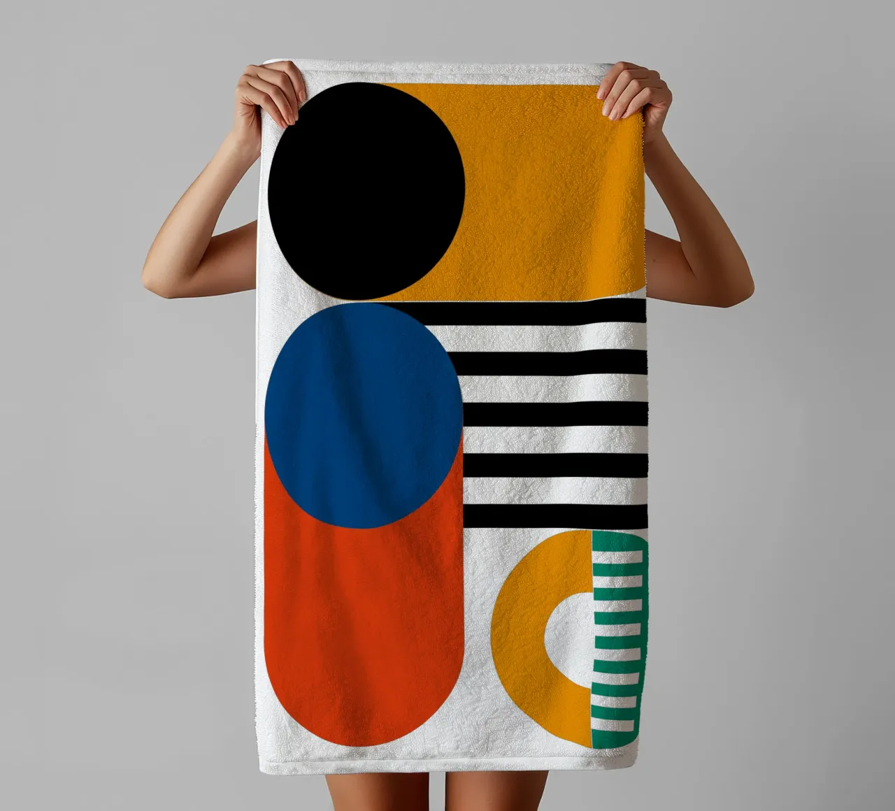 Bauhaus Geometric Abstract Shapes Stripes Art Print towel by NorwesClub