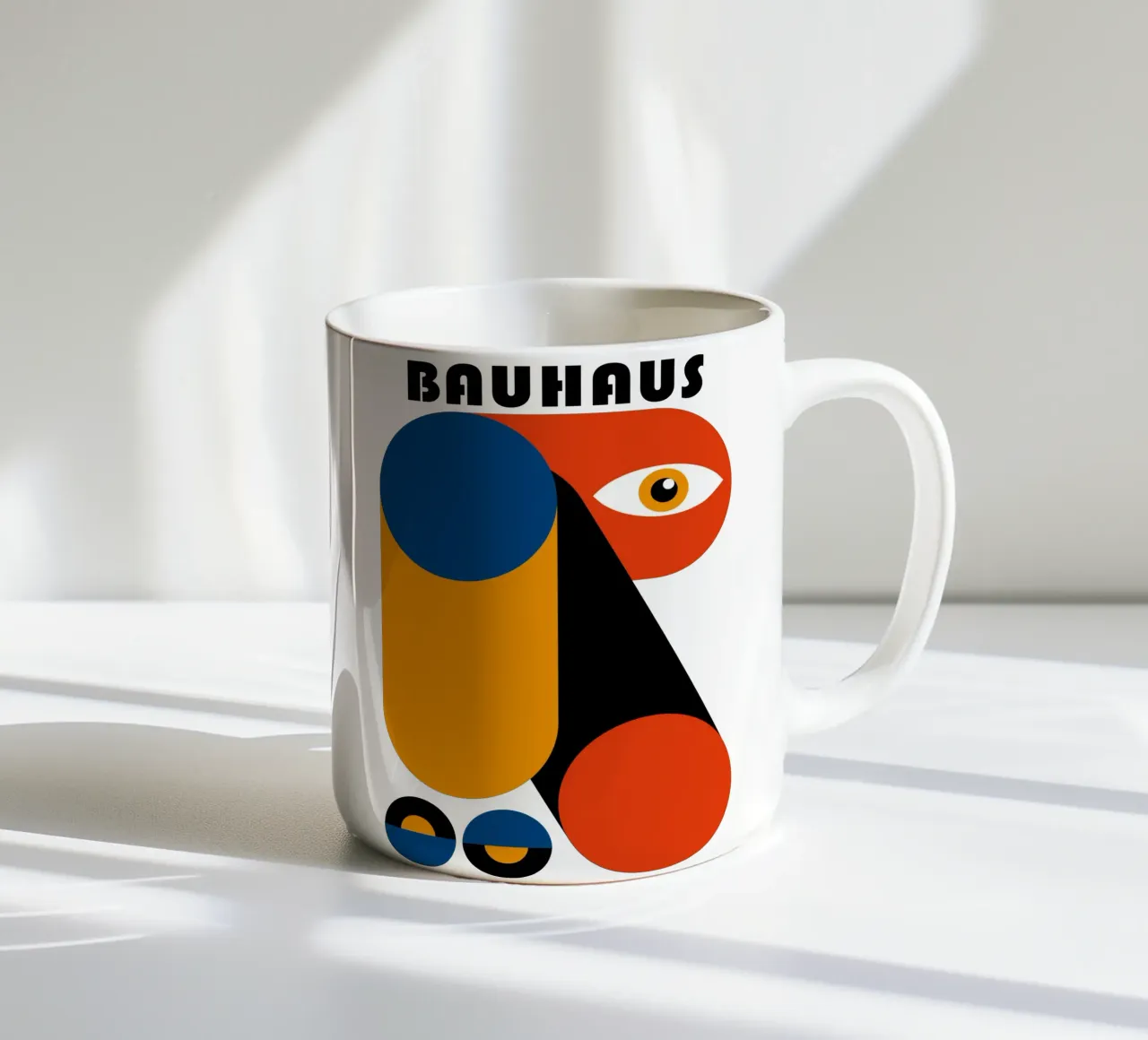 Bauhaus Abstract Geometric Eye Blue Orange Print ceramic mug by NorwesClub