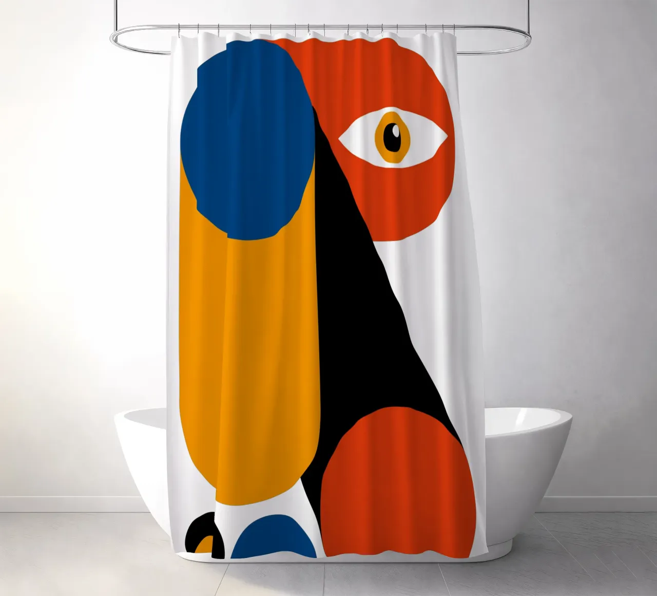 Bauhaus Abstrakt Geometrisch Auge Blau Orange Druck Duschvorhang von NorwesClub