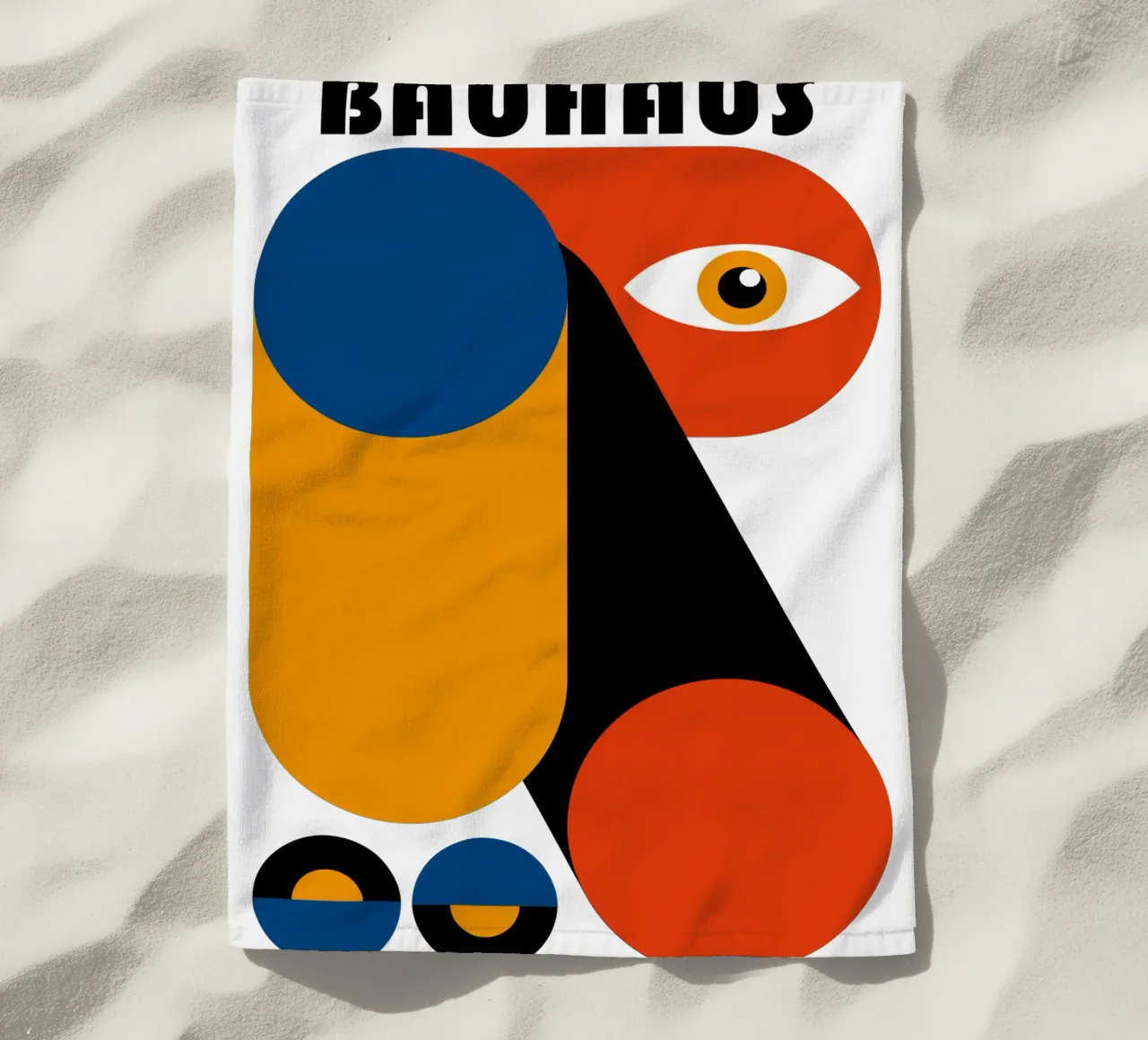 Bauhaus Abstract Geometric Eye Blue Orange Print serviette de plage de NorwesClub