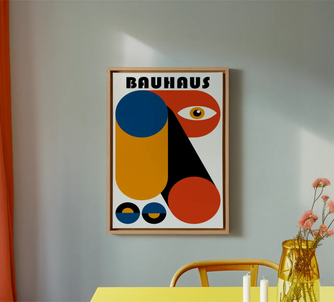 Bauhaus Abstract Geometrisch Oog Blauw Oranje Print canvas van NorwesClub