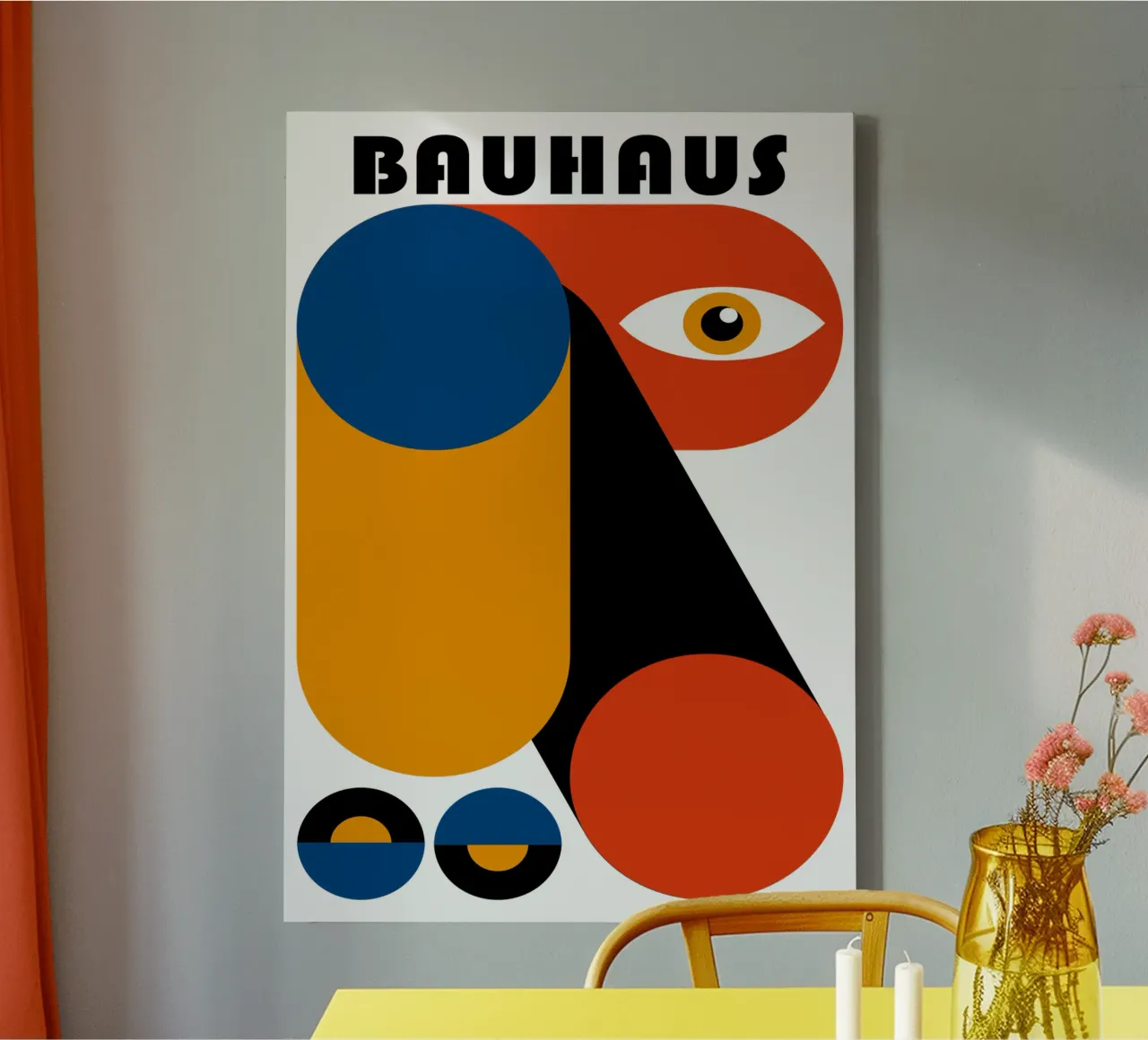 Bauhaus Abstract Geometrisch Oog Blauw Oranje Print canvas van NorwesClub
