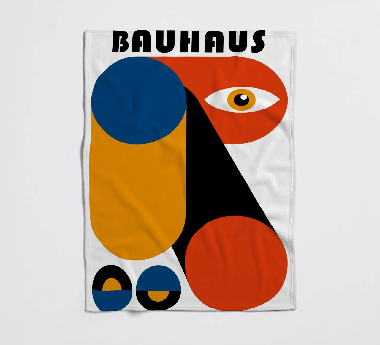 Bauhaus Abstract Geometric Eye Blue Orange Print fleece blanket by NorwesClub