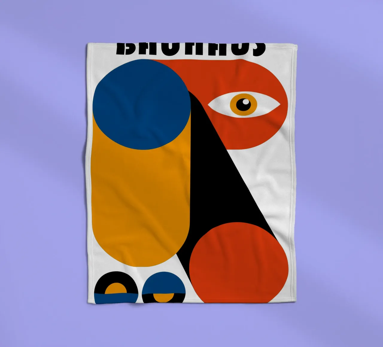 Bauhaus Abstract Geometric Eye Blue Orange Print fleece blanket by NorwesClub