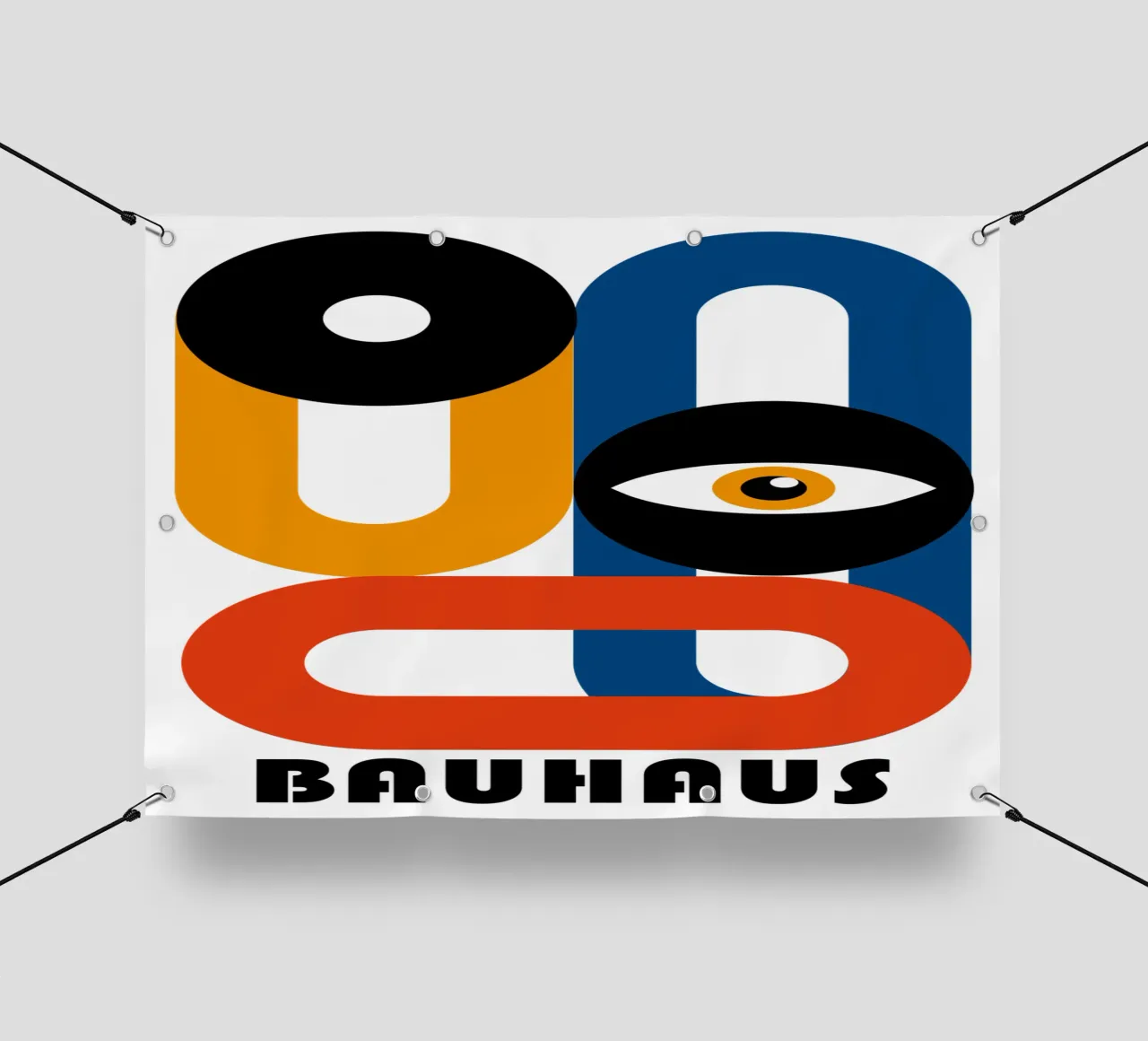 Bauhaus Forme geometriche Occhio Blu Arancione Stampa telo in pvc da NorwesClub