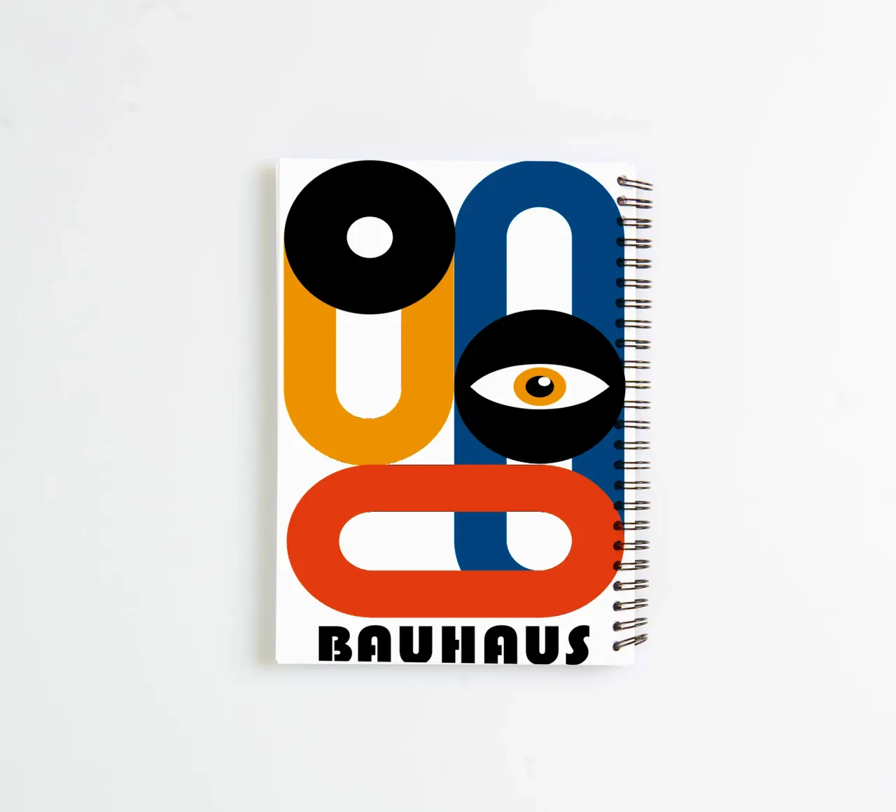 Bauhaus Geometric Shapes Eye Blue Orange Print spiral notebook by NorwesClub