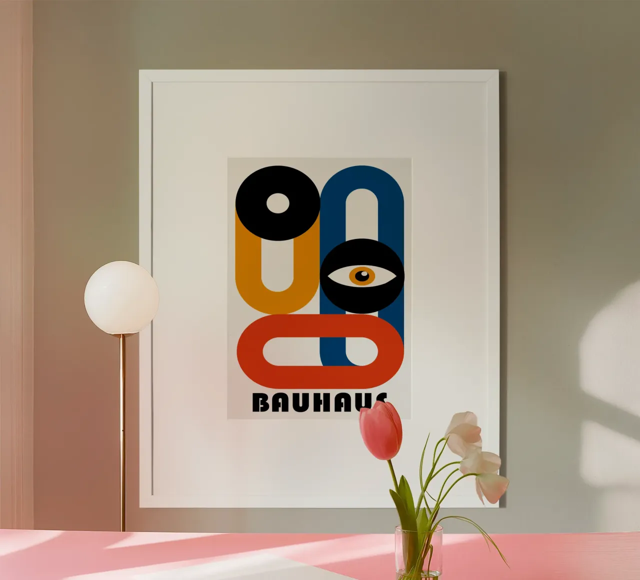 Bauhaus Forme geometriche Occhio Blu Arancione Stampa poster con telaio in legno da NorwesClub