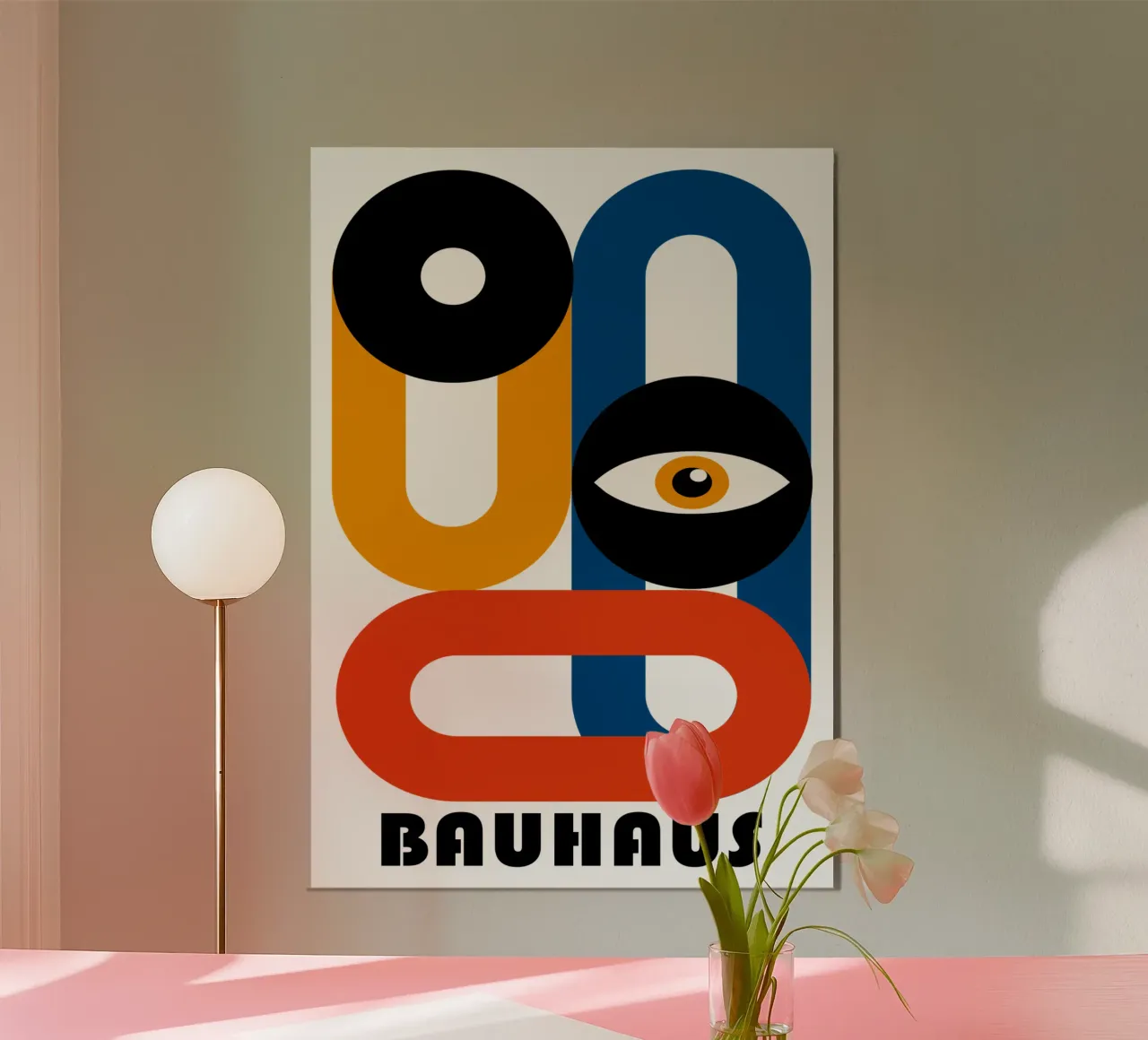 Bauhaus Forme geometriche Occhio Blu Arancione Stampa poster con telaio in legno da NorwesClub