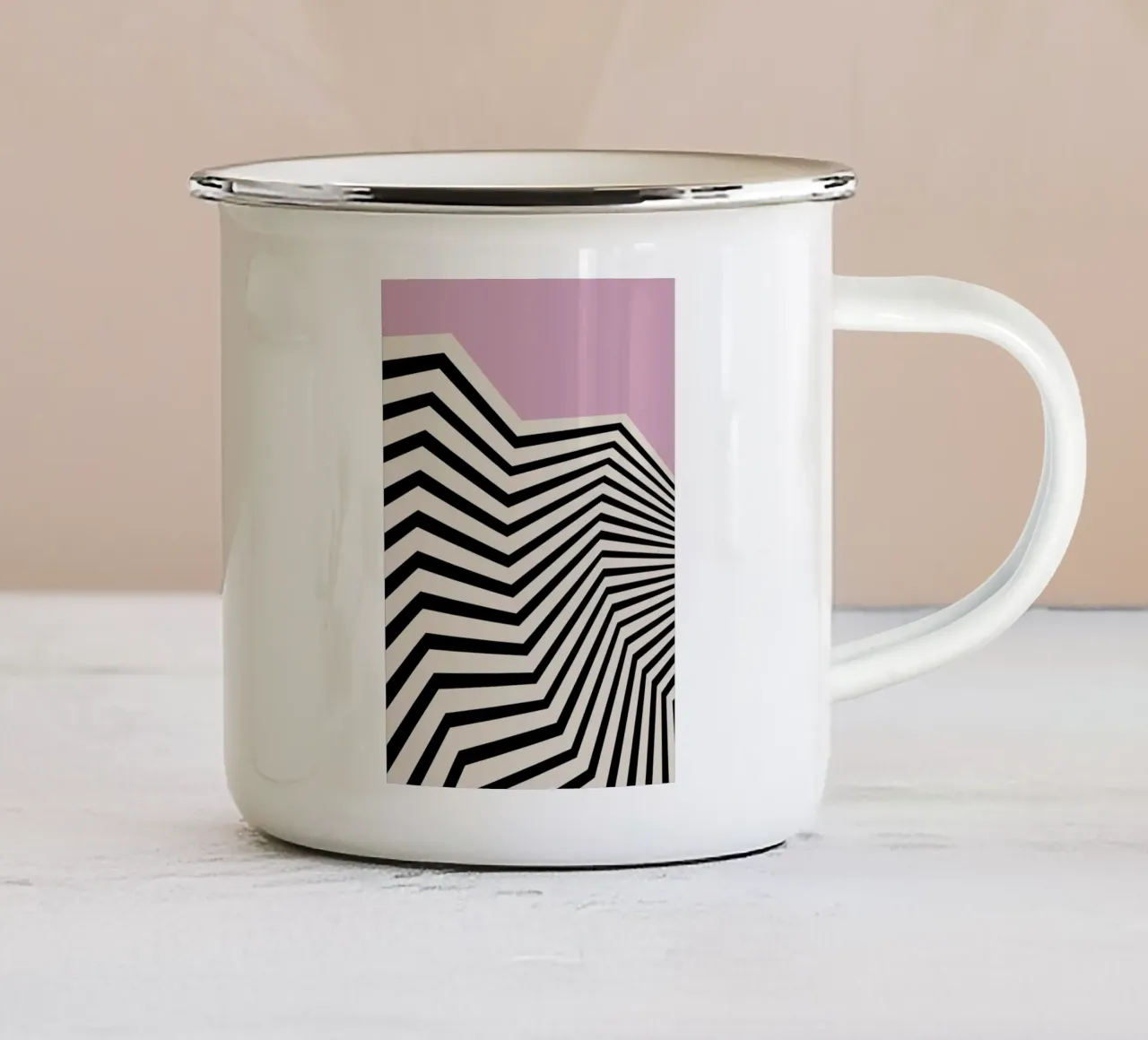 HAMJAM Waves Abstract Stripes Pink Wall Art Print emaille mok van NorwesClub